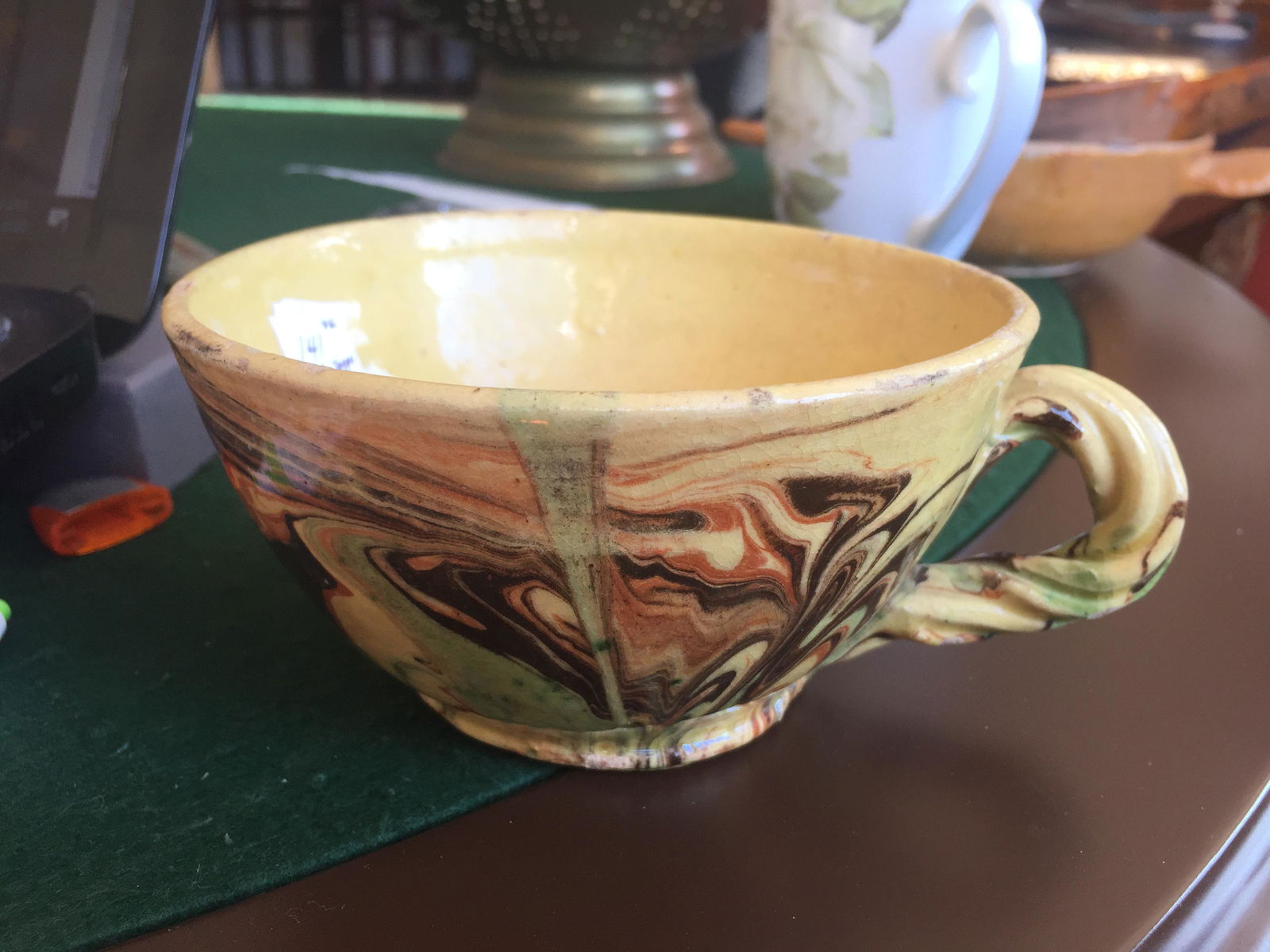 JASPE POTTERY: 19th c.FRENCH JASPE POTTERY CUP 2.5"h x 4.75"dia.