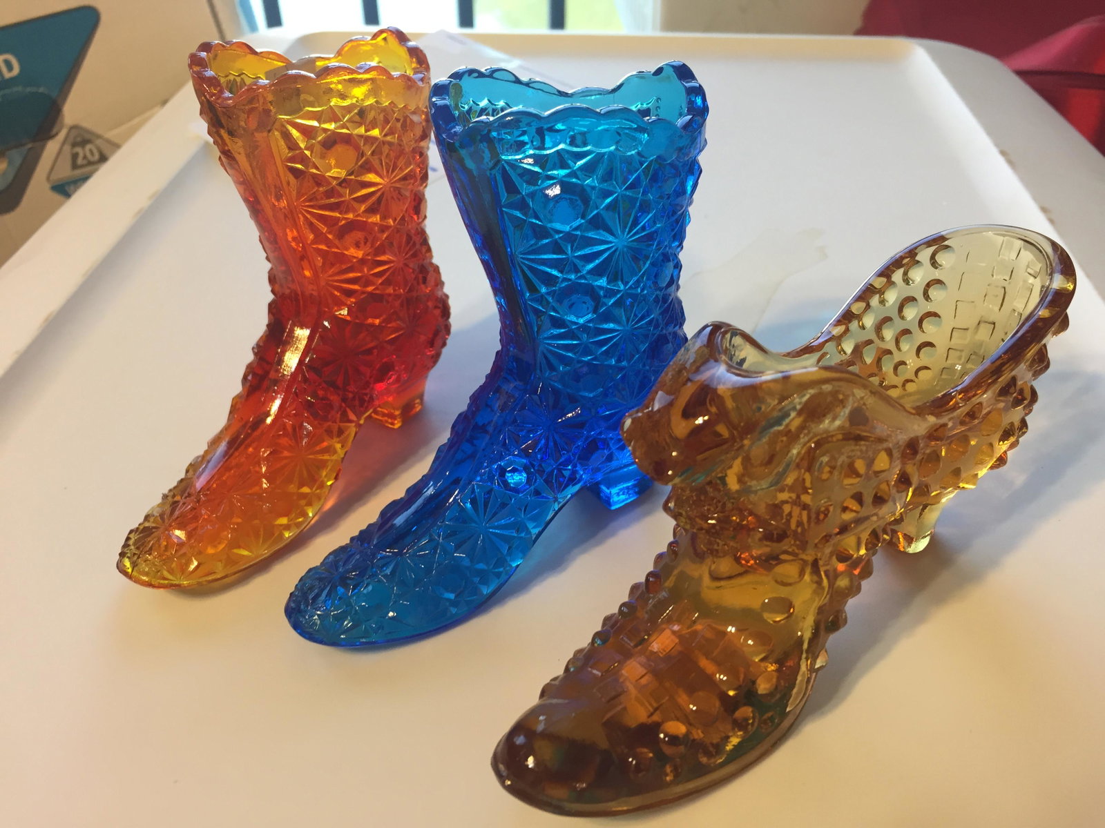 FENTON: 3-VINTAGE FENTON GLASS BOOTS
