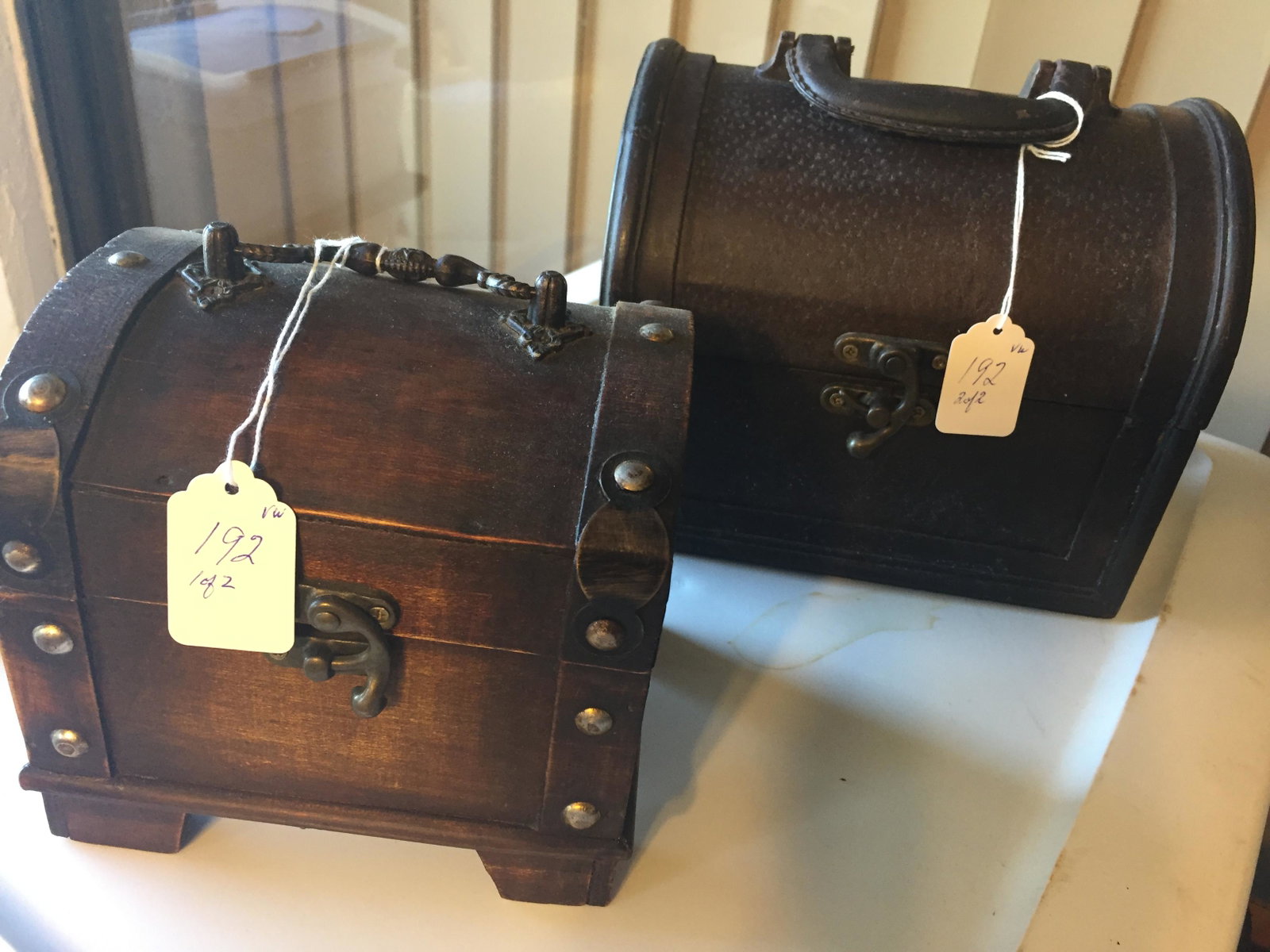 TRUNKS: (2)HANDMADE WOOD TRUNKS 6"h x 6"w x 5"d - 7"h x 8"w x 6"d
