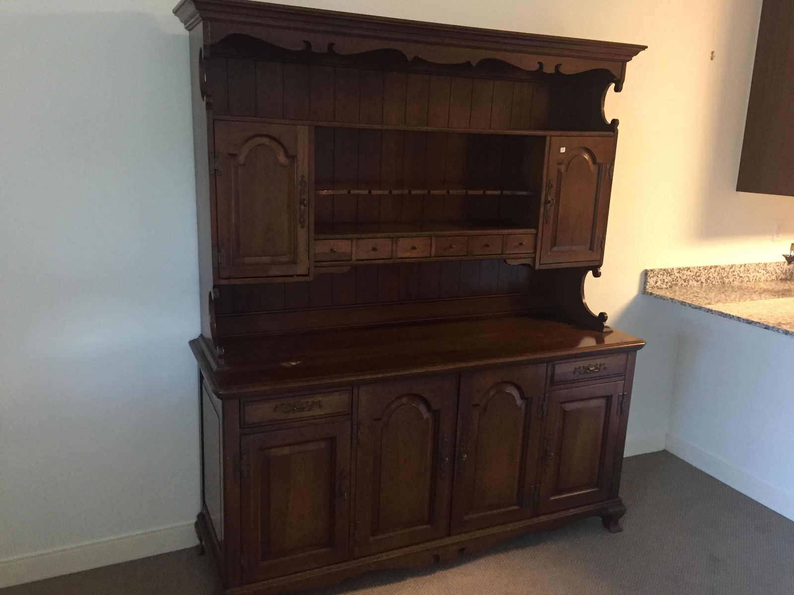 HUTCH: EARLY AMERICAN CHERRY WOOOD 2pc.HUTCH 76"h x 66" x 21"d