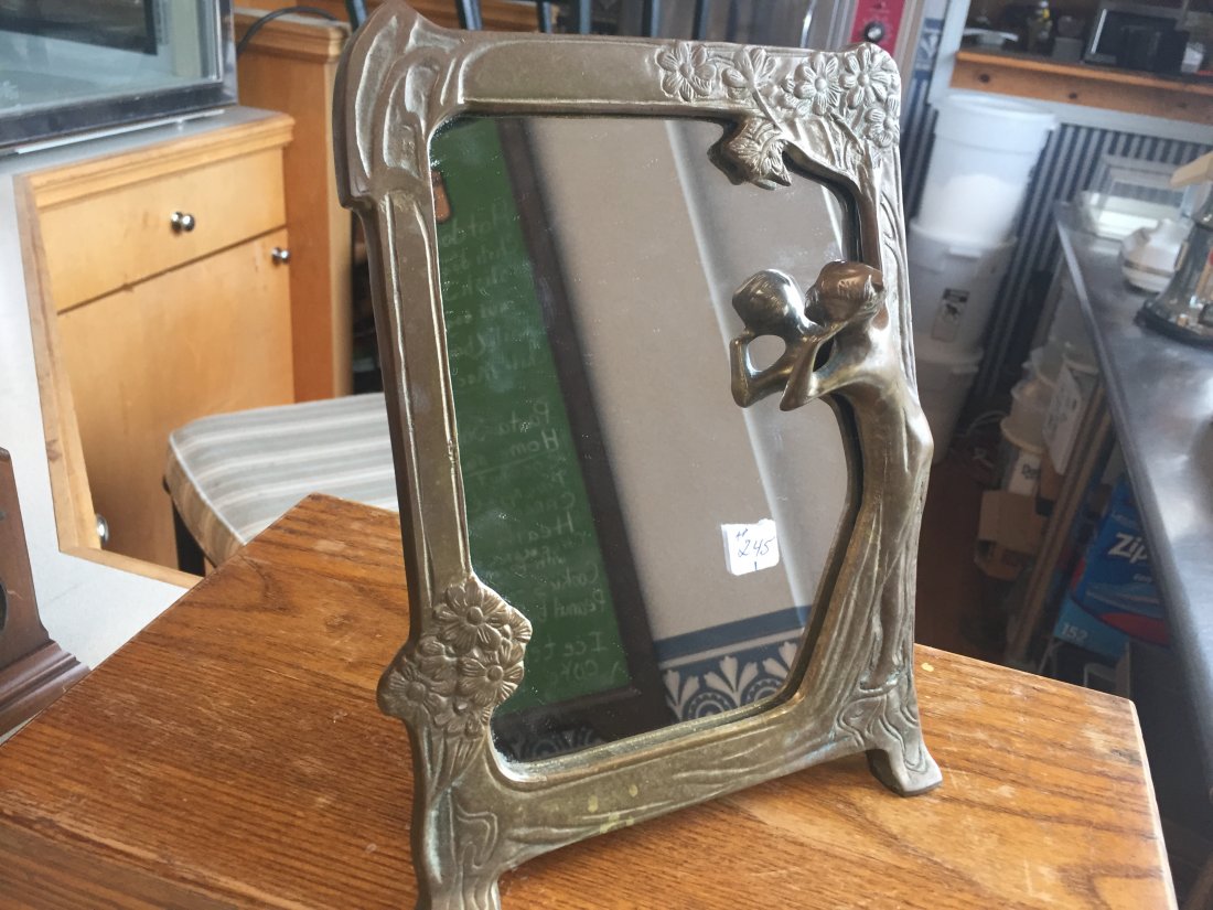 MIRROR: BRONZE ART NOUVEAU DRESSER MIRROR