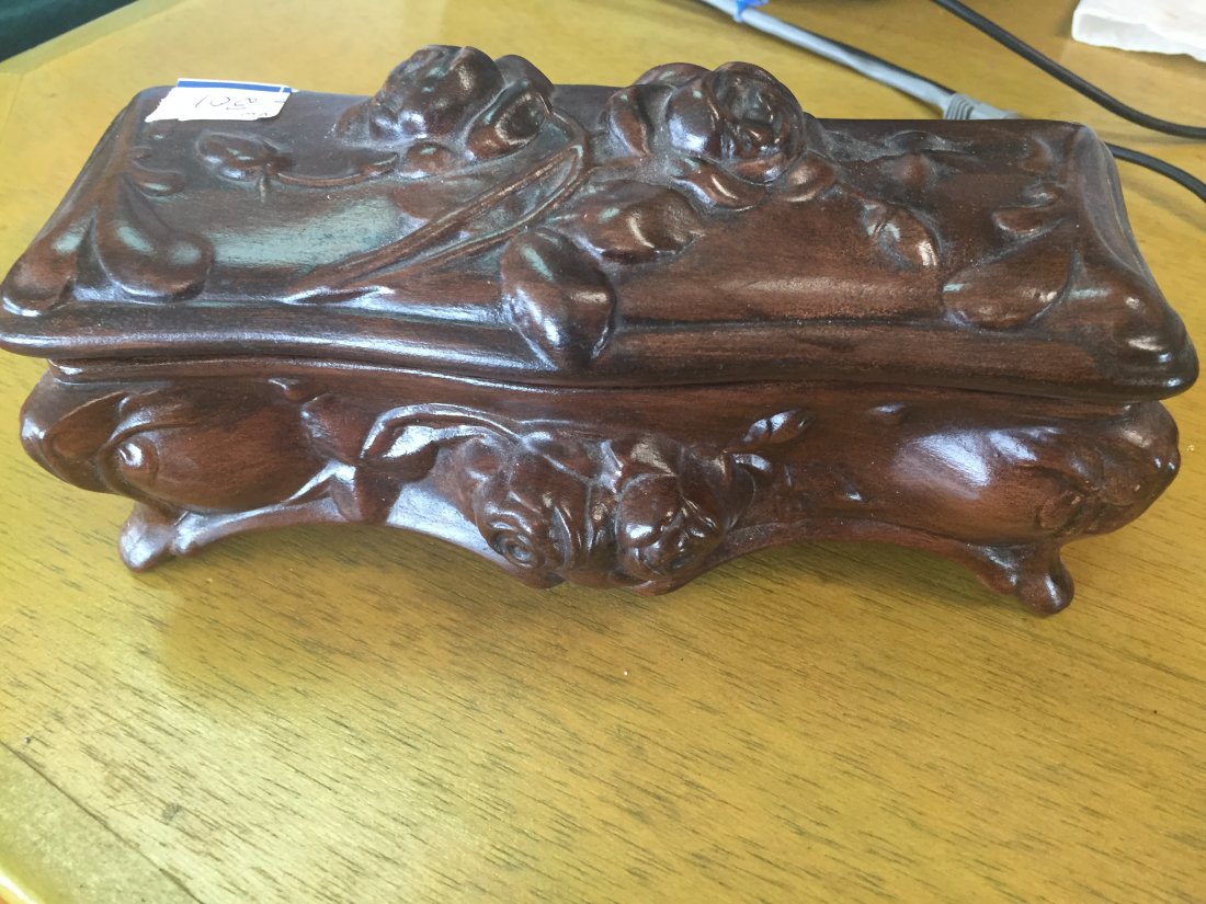 Decorative: Decorative Brown Floral Covered Box, 4"h x 9"w x 4"d