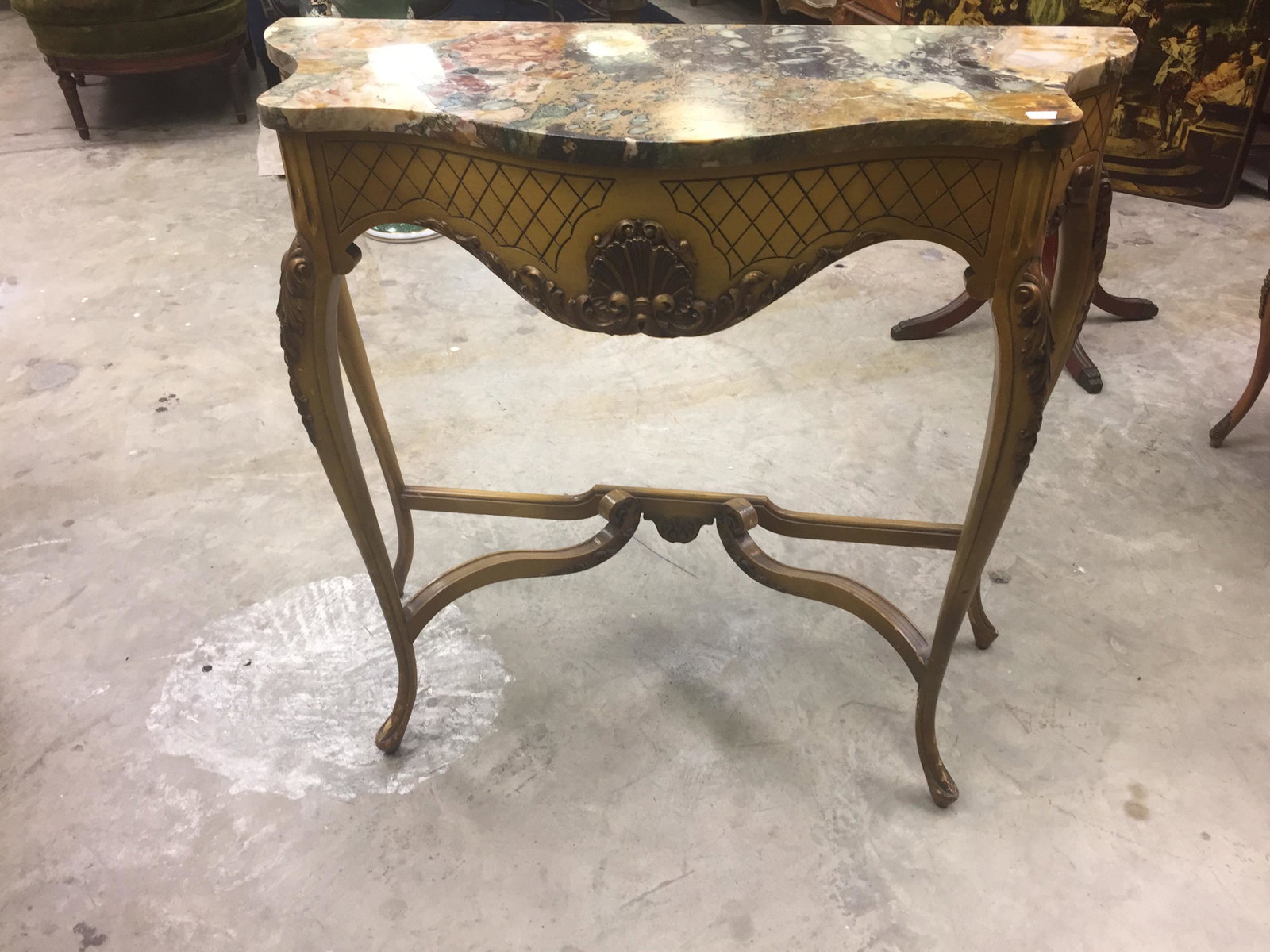 Multi-Color Marble Top Console Table: Marble Top Italian Console Table, 33.25"h x 36"w x 15.5"d