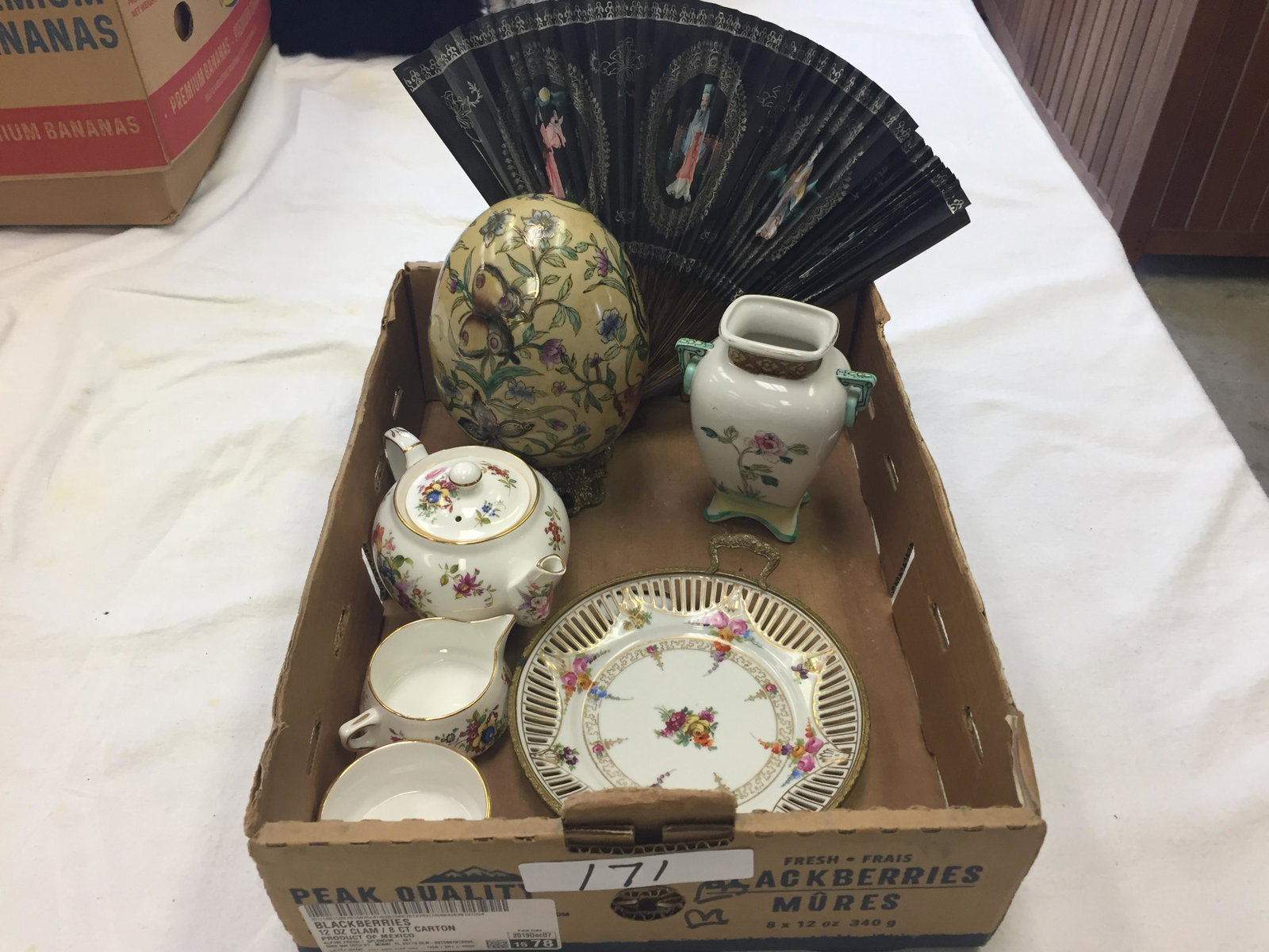 Misc.: Box Lot (Hammersley Tea Set, Bavarian Open Work Dish,Nippon Vase & more)