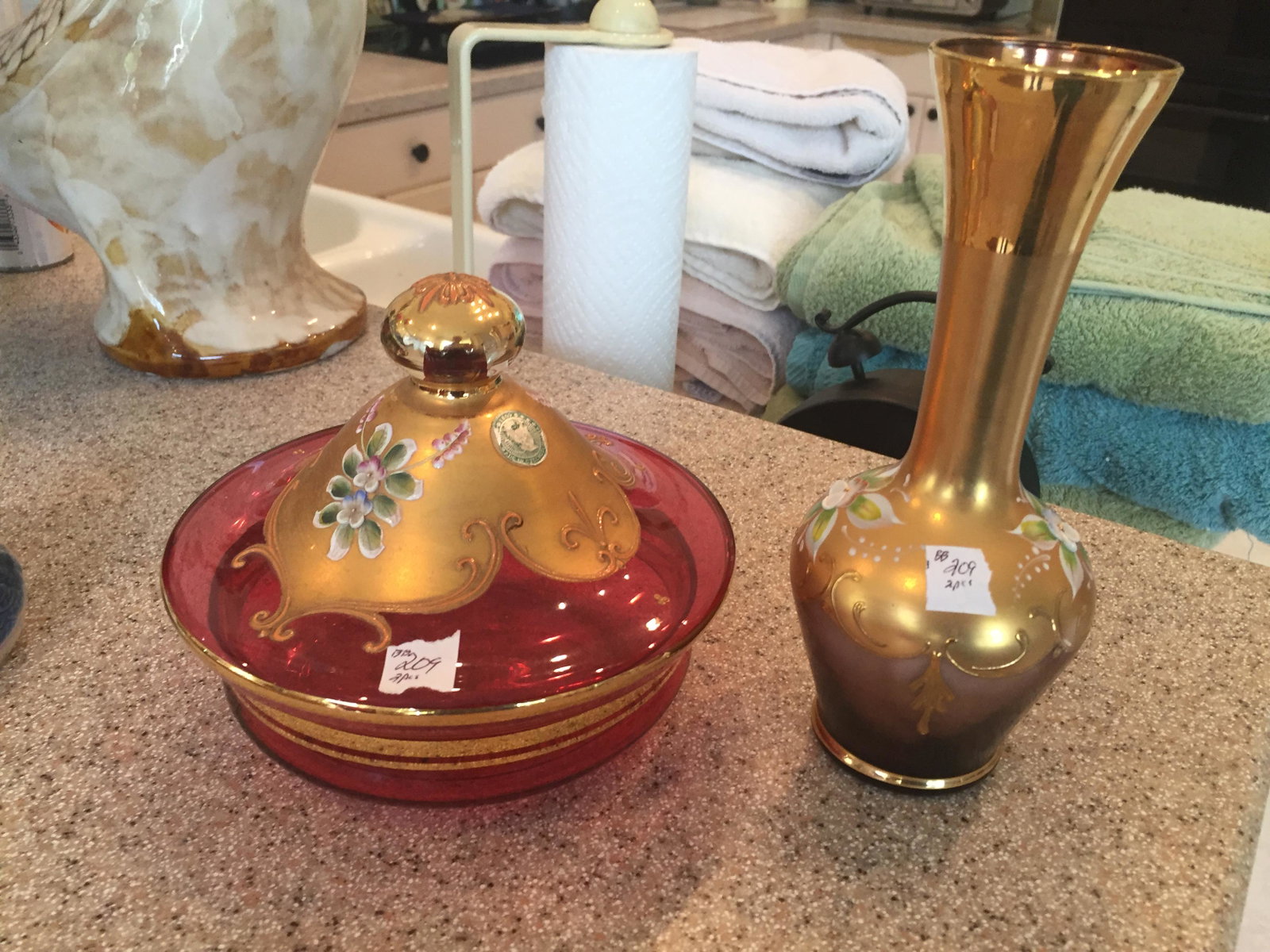 Czech China: Czech Vase & Covered Dish, 8"h x 3.5"dia. & 5"h x 7"dia.