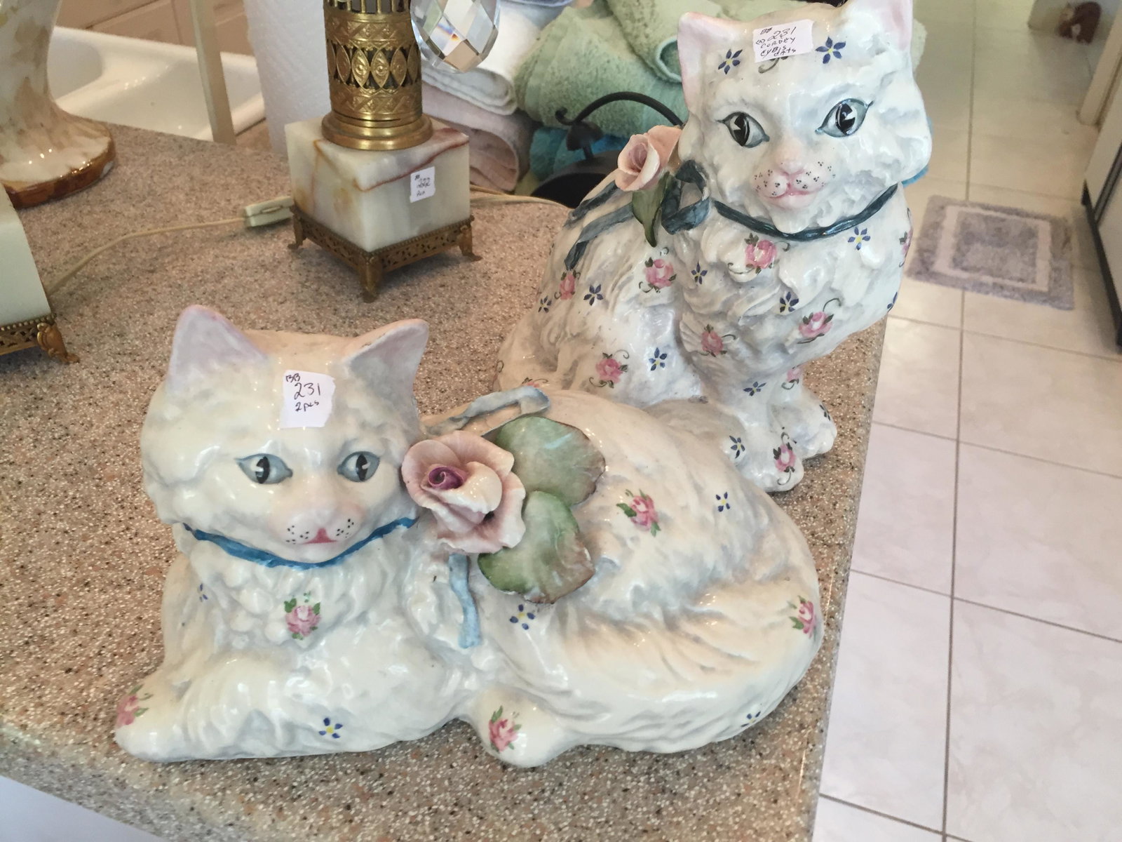 Cordey - Cybis: (2) Cordey-Cybis Cats, 9"h x 7.5"w x 3.25"d