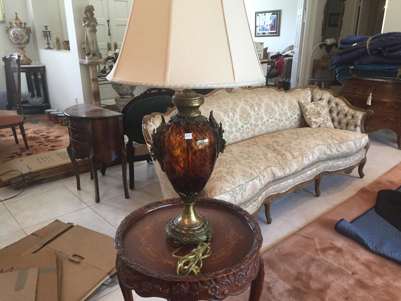 Lighting: Amber Lamp w/attached Ormolu, 34"h x 10"h