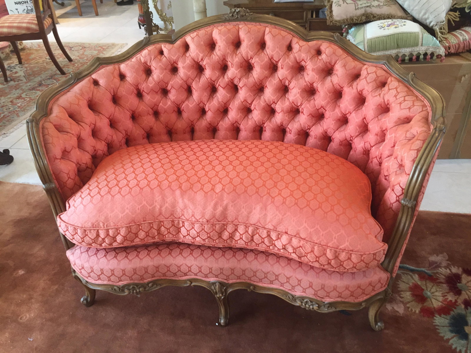 Down Settee: Down Cushion Settee, 38"h x 56"w x 32"d