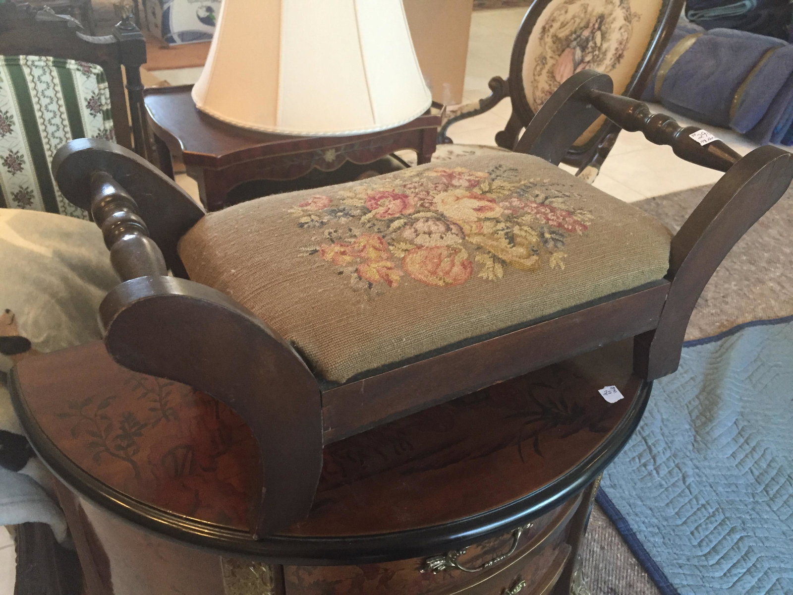 Footstool: Vintage Needle Point Foot Stool