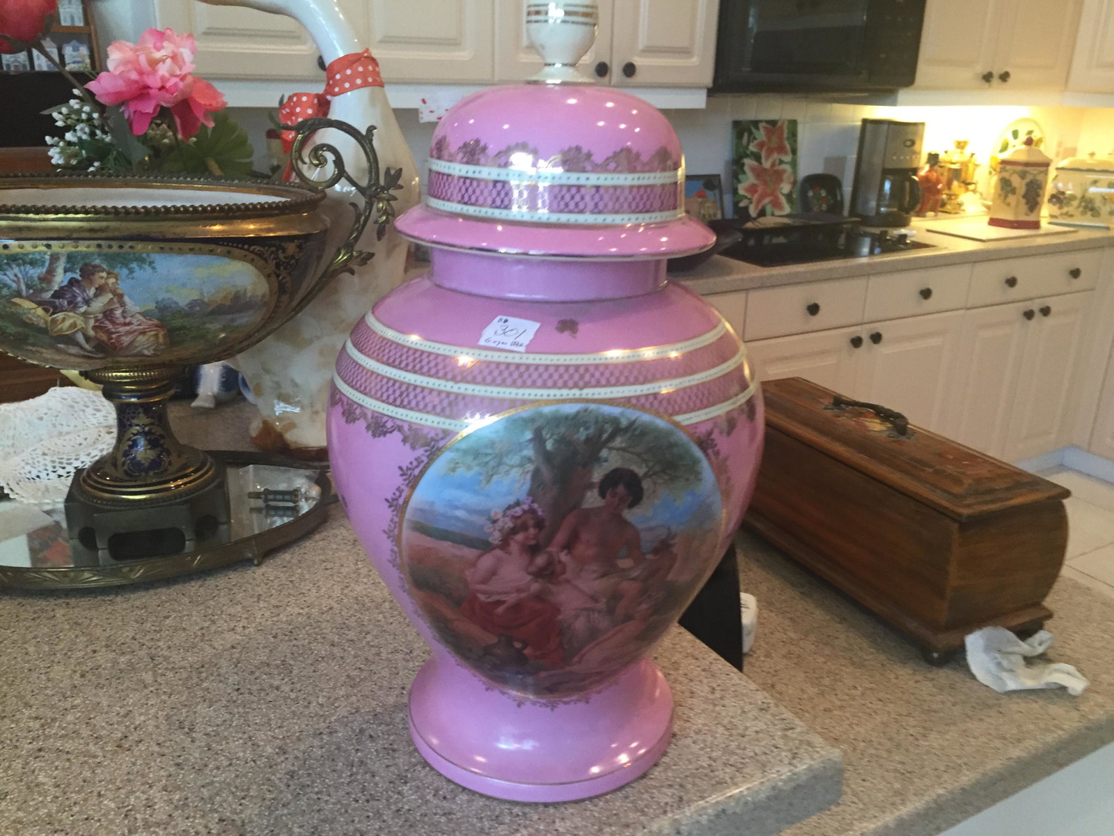 Czech China: Czech Decal & Hand Painted Ginger Jar c.1920-30, 16"h x 9"dia.
