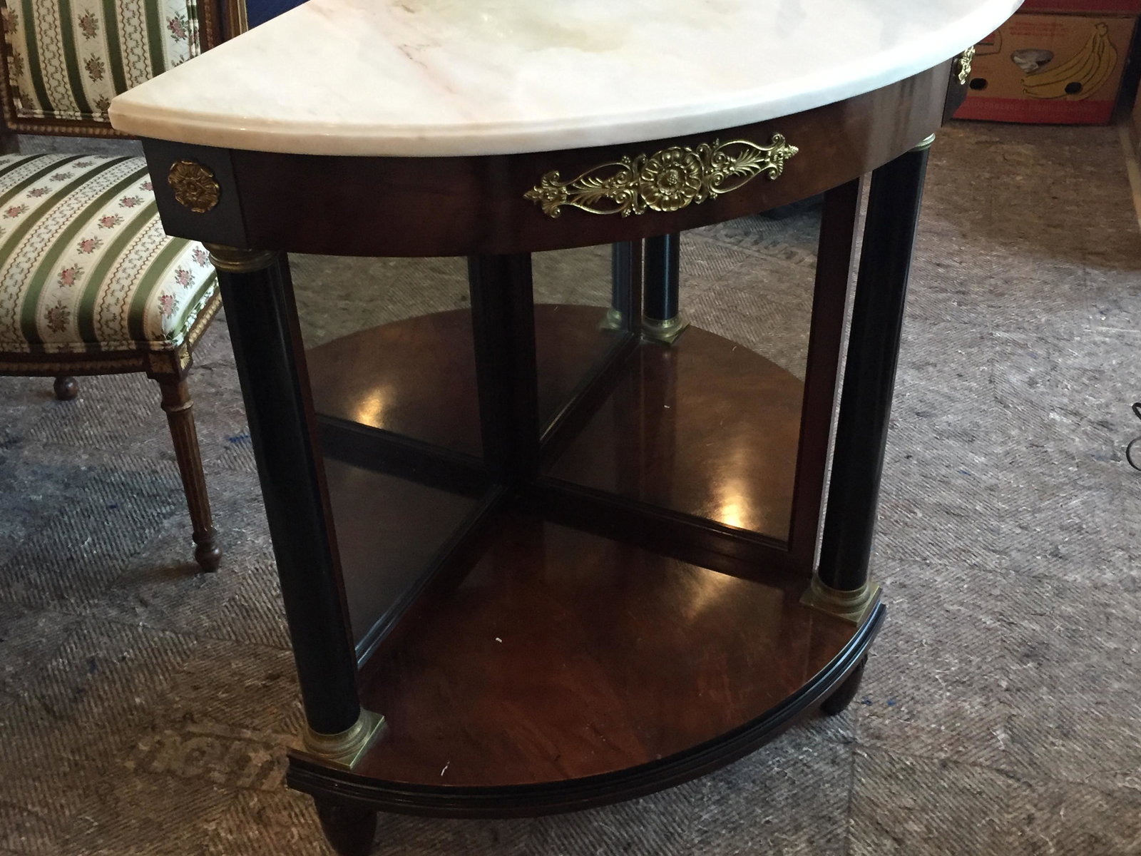 Tables: Mirror Backed, Marble Top Corner Table, 32"h x 19"w x 19"d