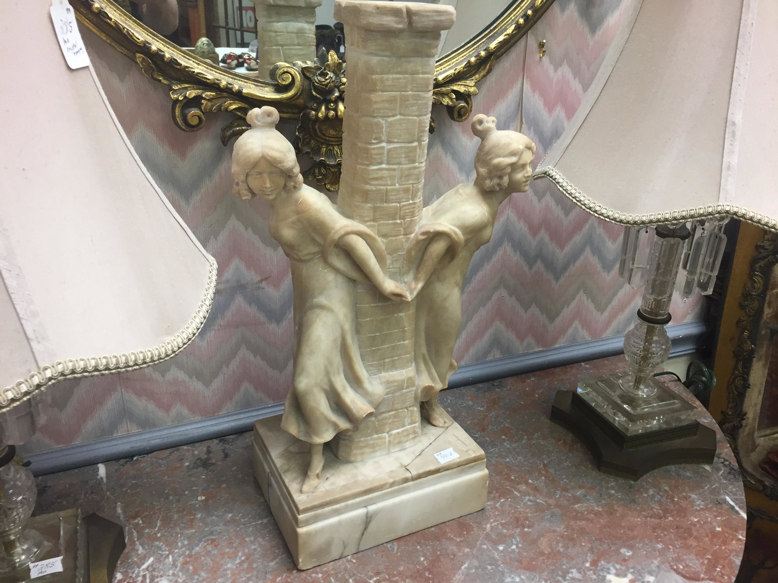 Lamp-Alabaster: 2-Lady Alabaster Lamp Base