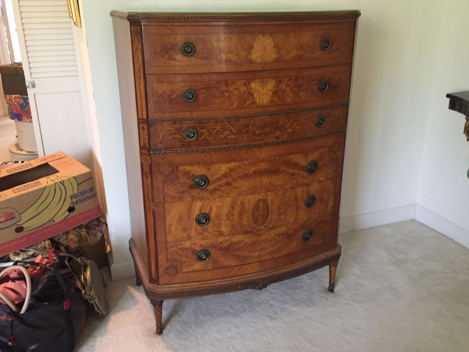 Vintage Inlaid Highboy Dresser Matches Lot#383 Dresser (1 of 4)