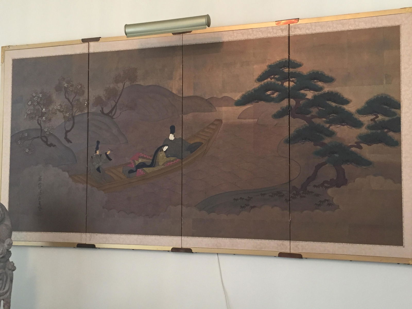 Oriental Painting on Rice Paper Trimmed in Silk (1 of 3)
