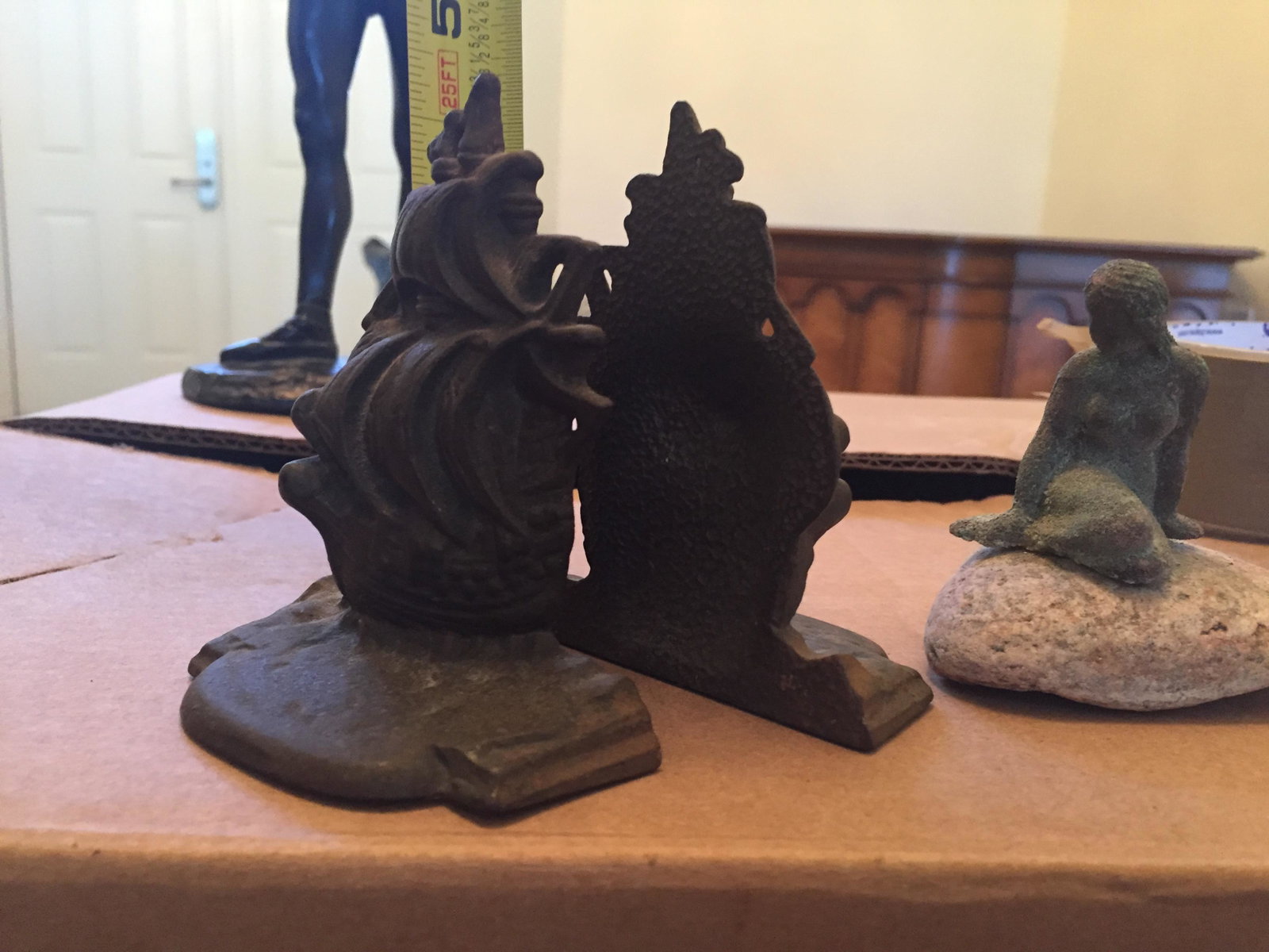 Vintage Bookends/Nude on Rock: Vintage Cast Iron Ship Bookends & Nude on a Rock