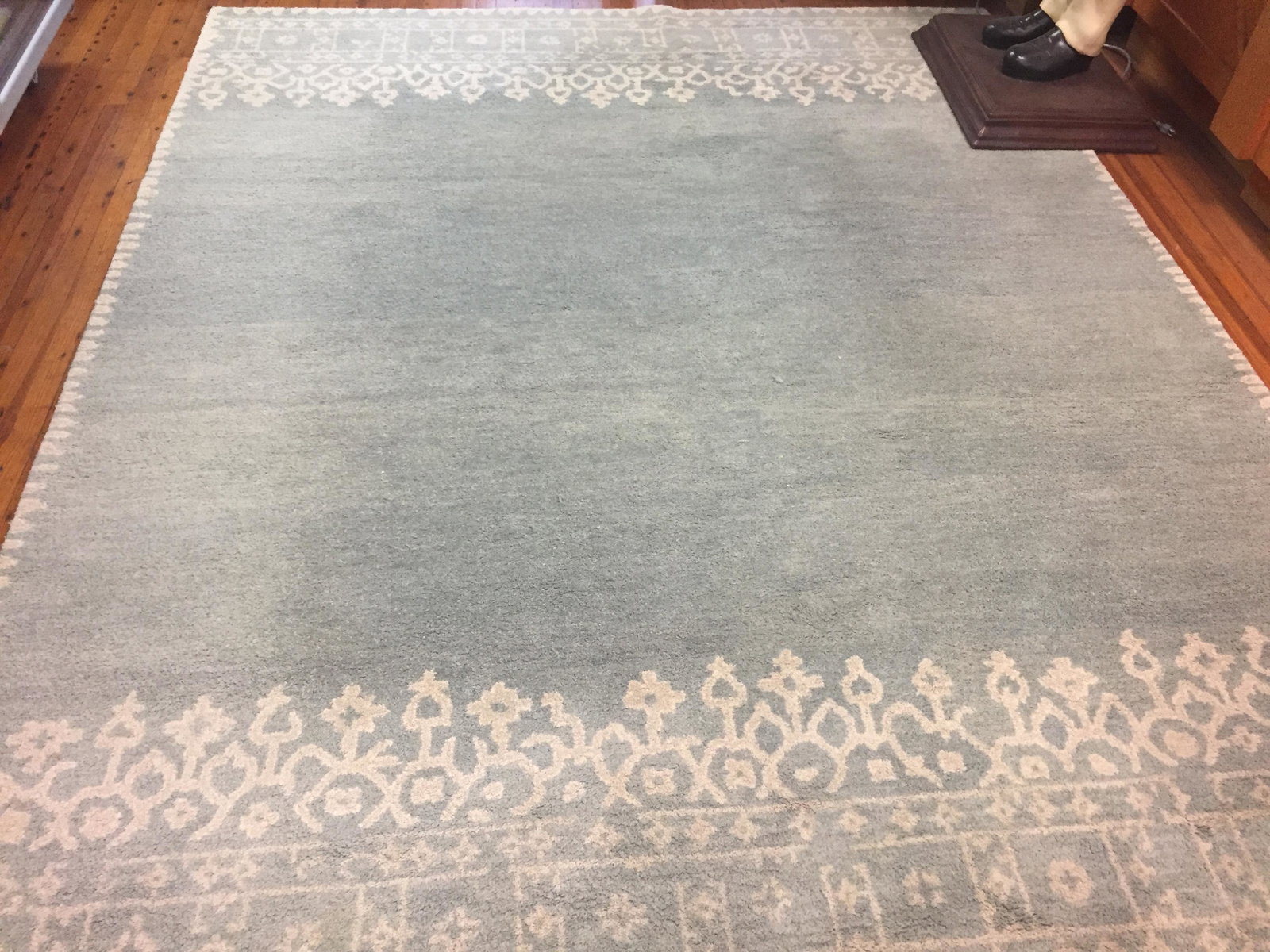 Area Rug: Area Rug 9x12 Floral Beige/Green Wool
