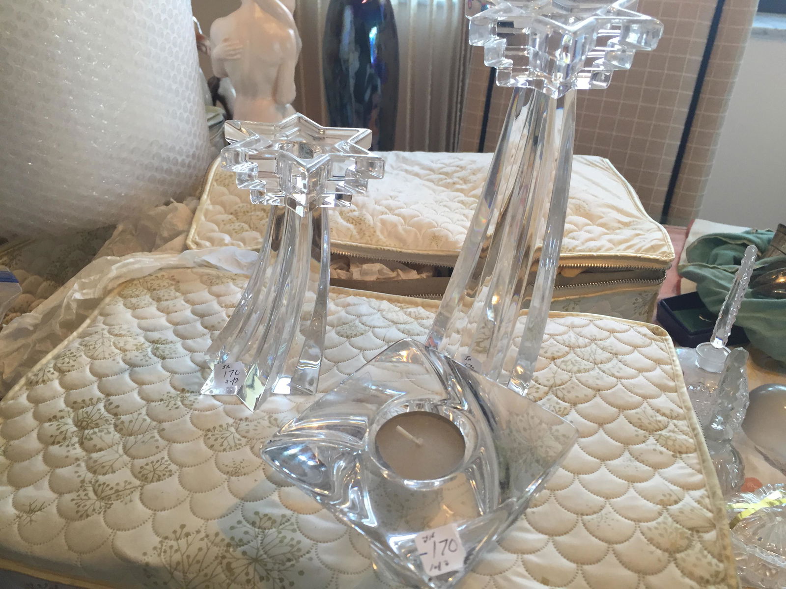 (3) Candle Holders(1-Orrefors): (3) Candle Holders (the small one is Orrefors)