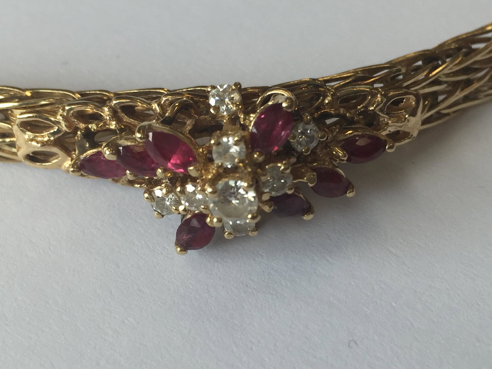 Jewelry: 14k YG Dia./Garnet 7" Bracelet (center Dia. Approx.1.31ct), 22.7g (759md) (matches Lot# 307) )