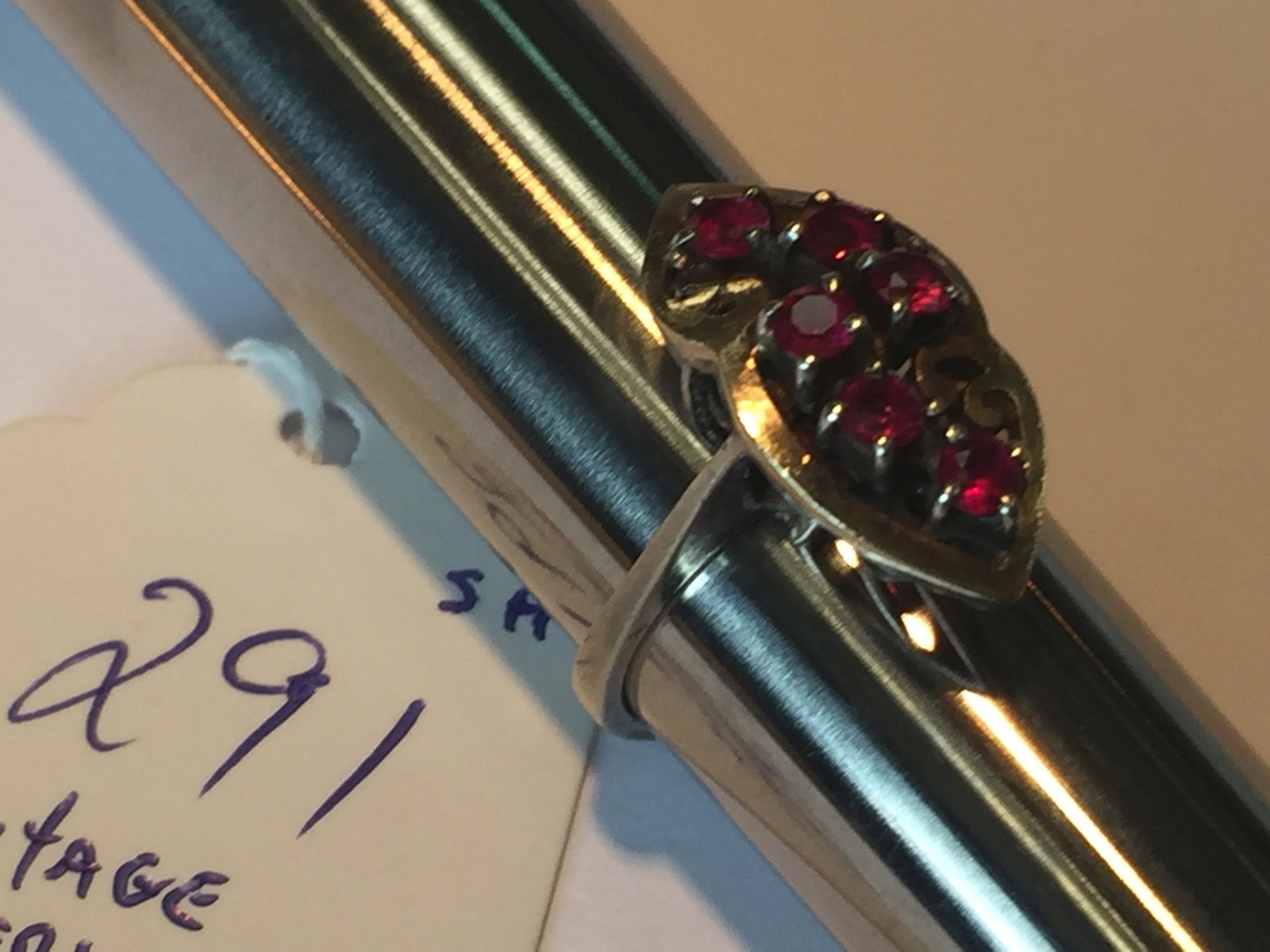 Jewelry: Vintage Sterling/Garnet Ring, size 6.75 (164md)