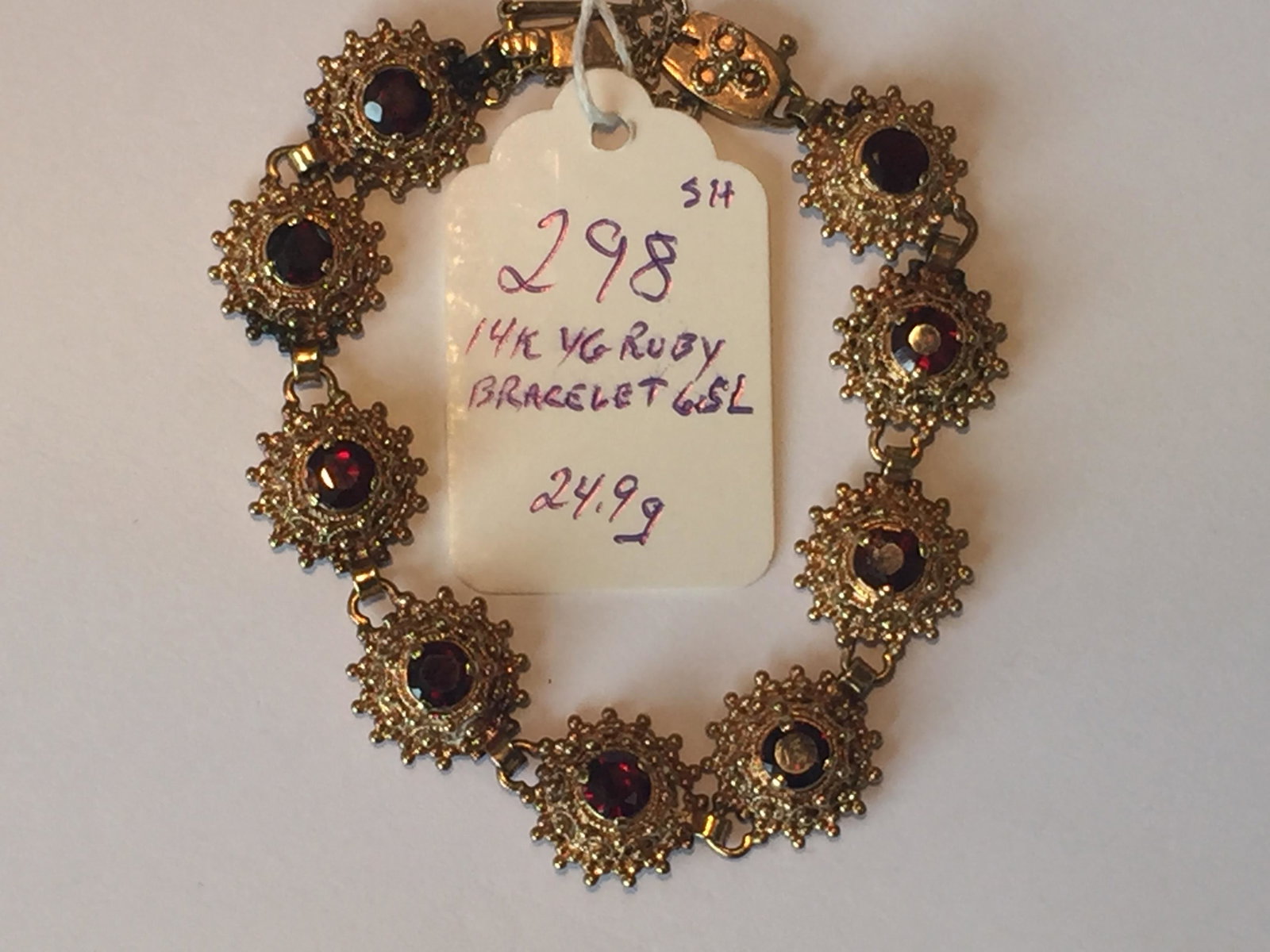 Jewelry: 14K YG/Ruby 6.5" Bracelet, 24.9g (832md)
