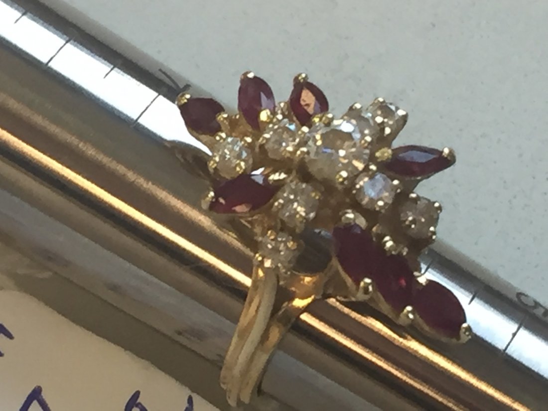 Jewelry: 14K YG Dia./Garnet Ring , size 6.25, 6.4g (matches Lot# 267) (214md)
