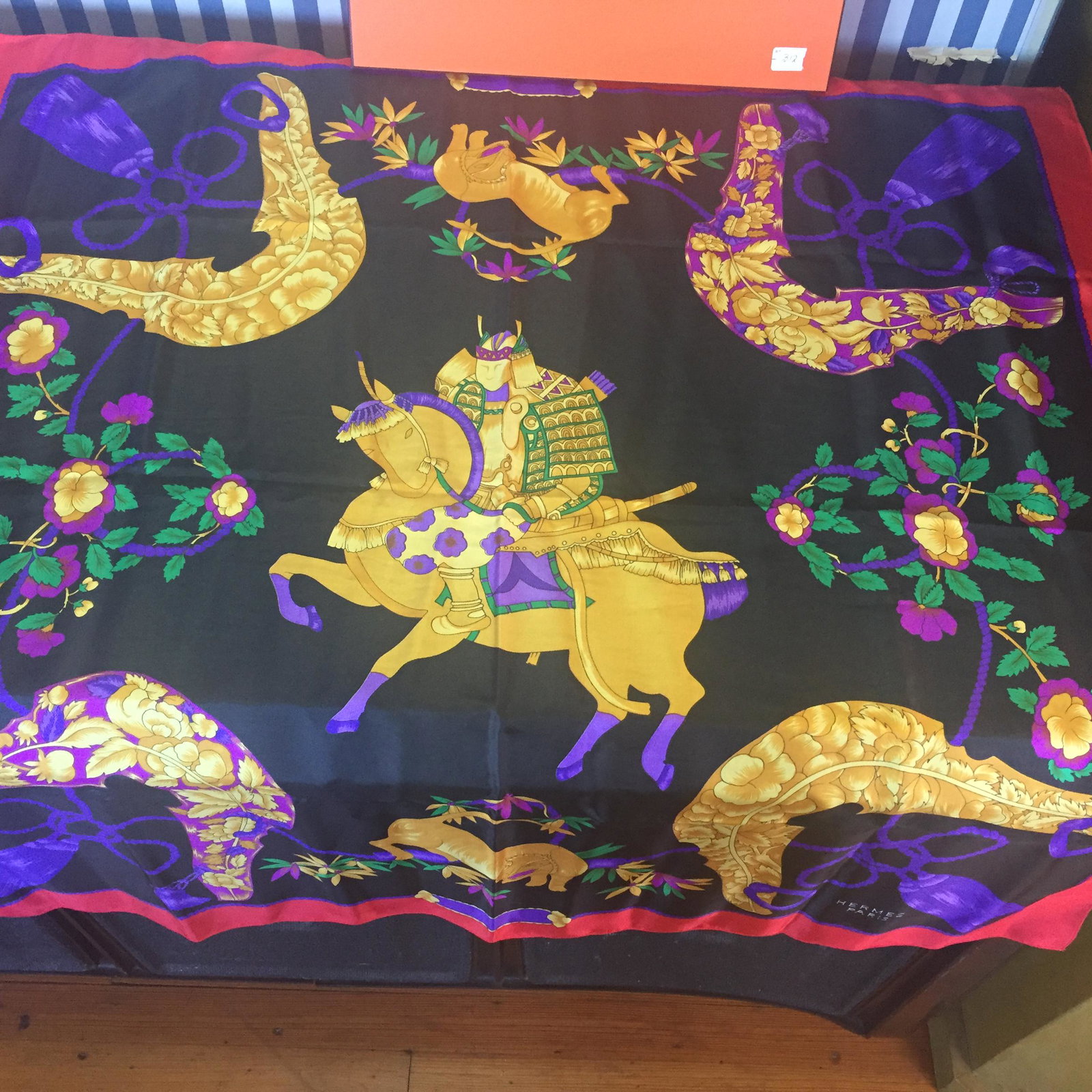 Hermes-Paris/Scarf: Hermes-Paris Silk Scarf, 34"sq. 'Chinese Warrior