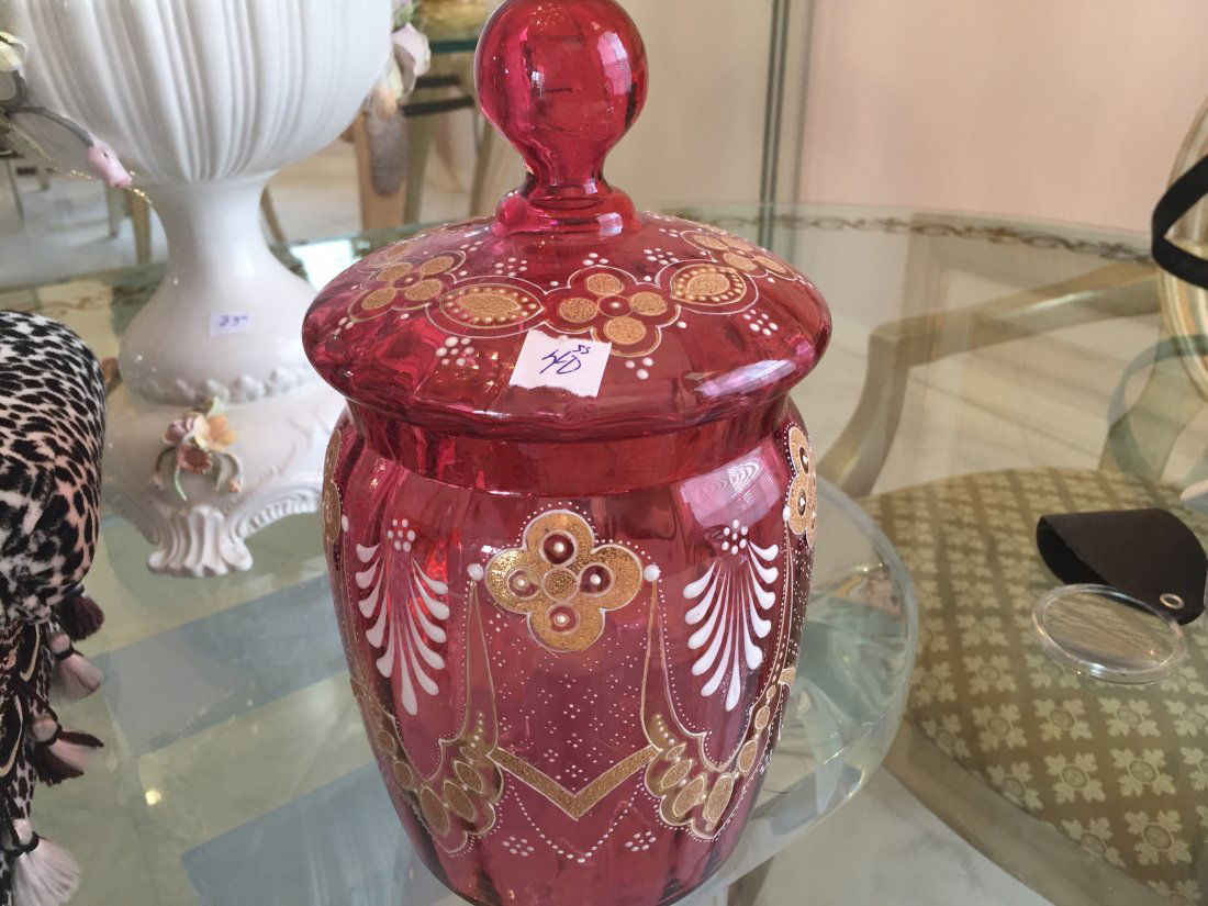 Hand Paint. Cranberry Jar (1 of 3)