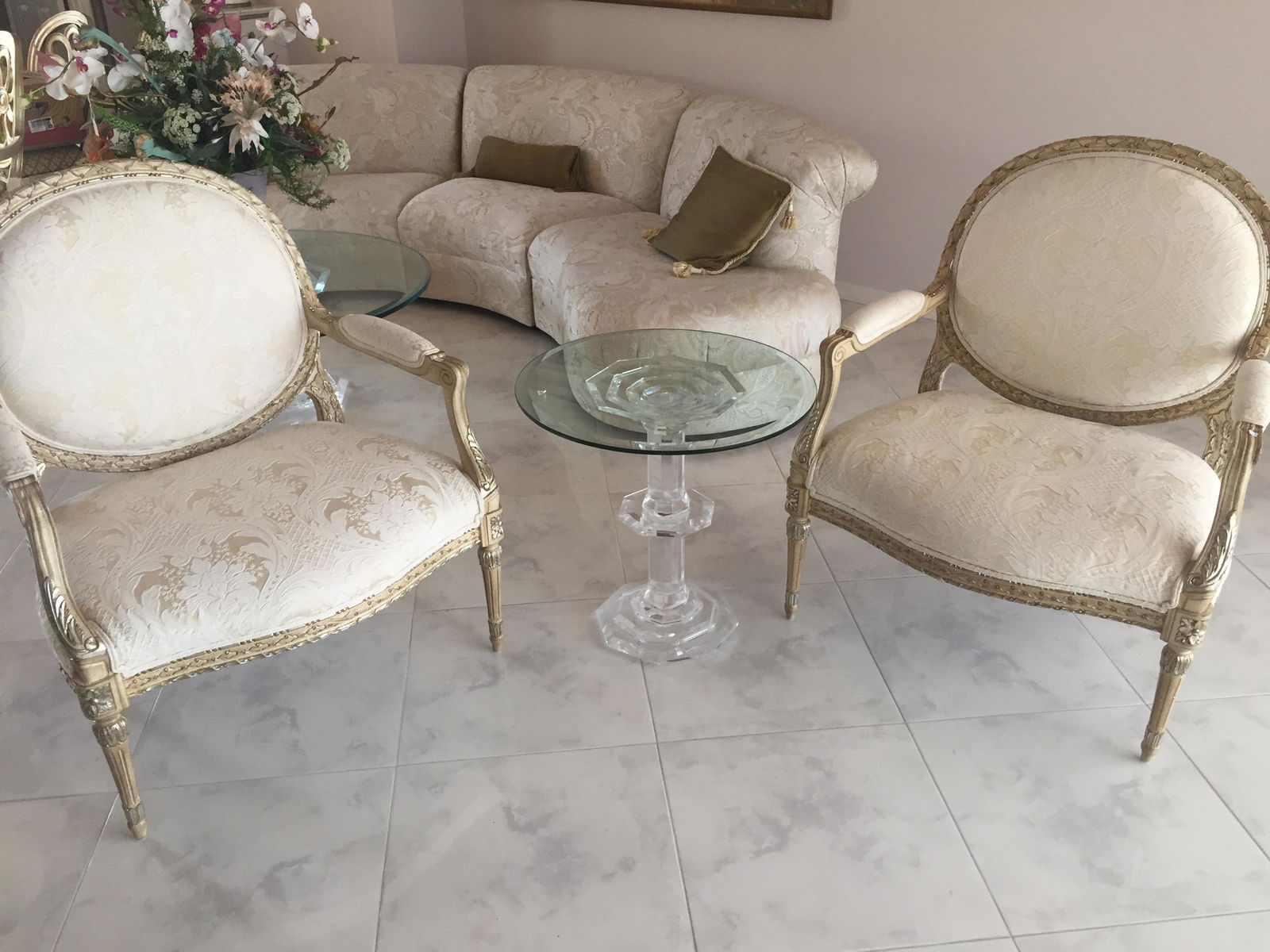 Pair Beige Arm Chairs (1 of 5)