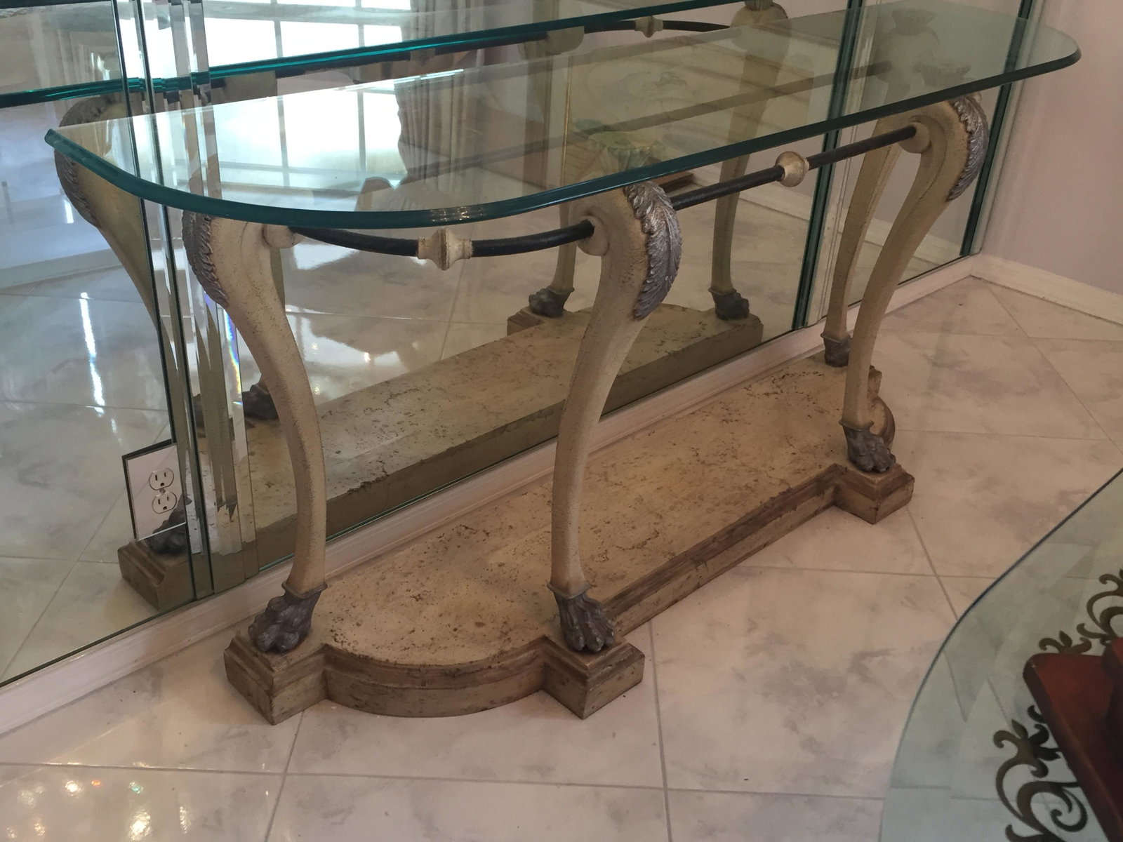 Empire Glass Top Console Table: Glass Top Empire Console Table 32h x 68w x 17d