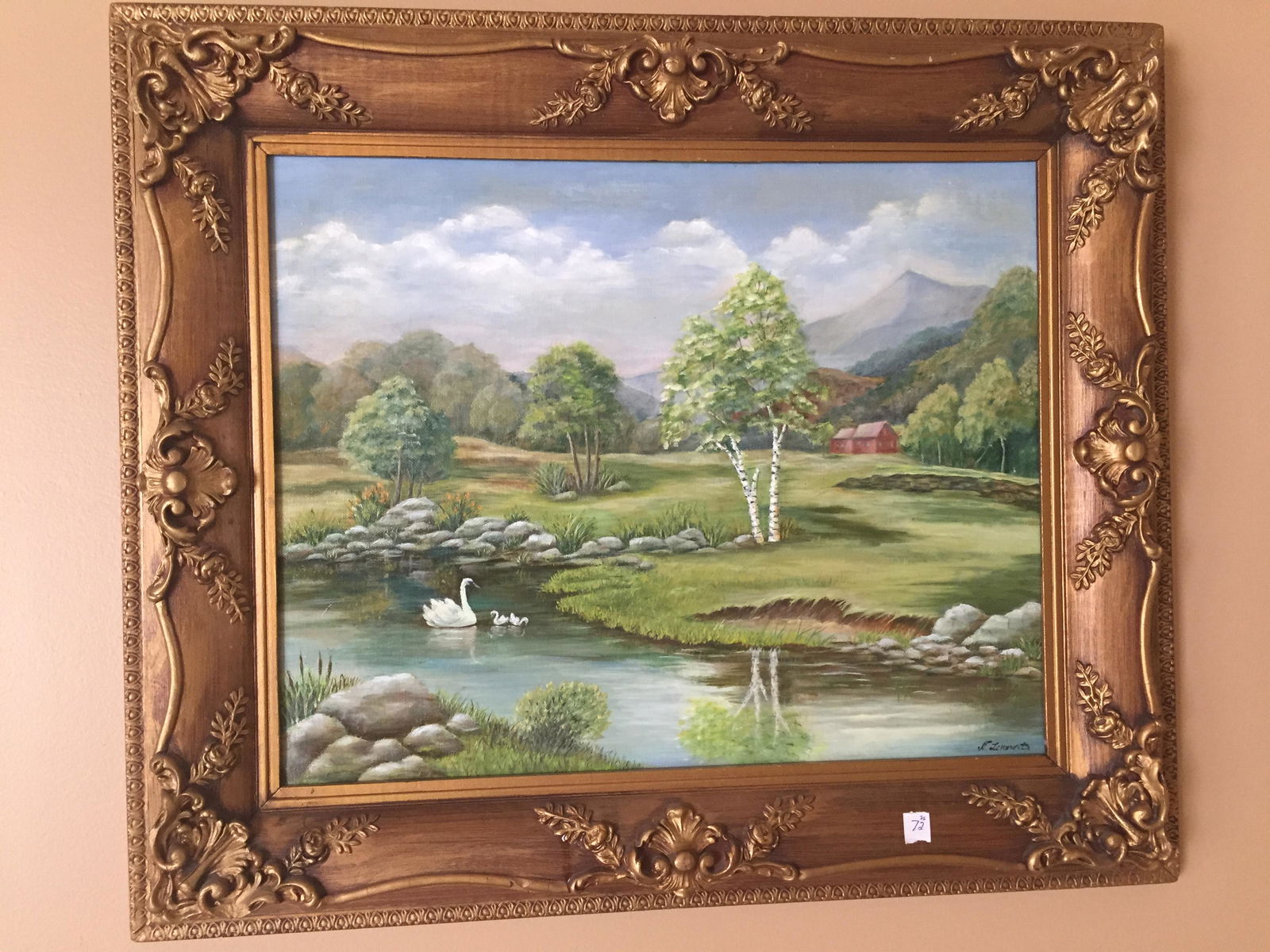 Oil/Panel'Swans in Pond' (1 of 4)