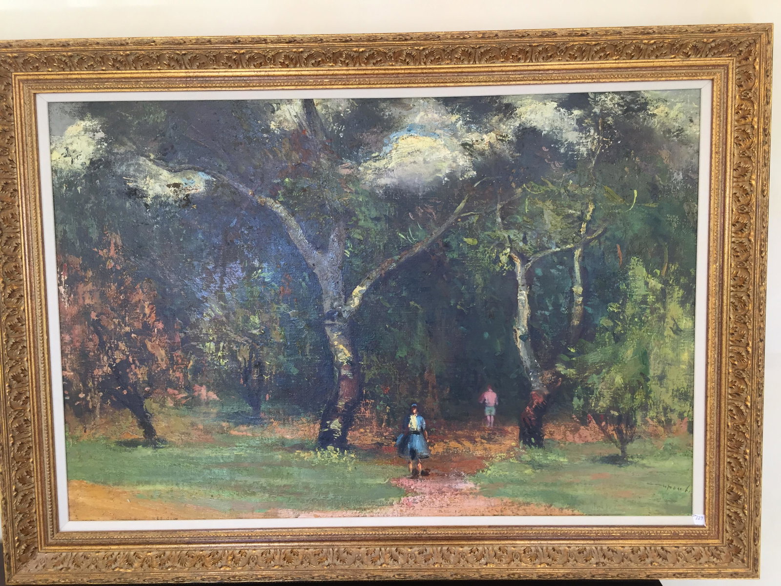 Oil/Canvas 'Walk in Forrest': Gold Frame30x42, Oil/Canvas 'Walking in the Forrest' signed LR