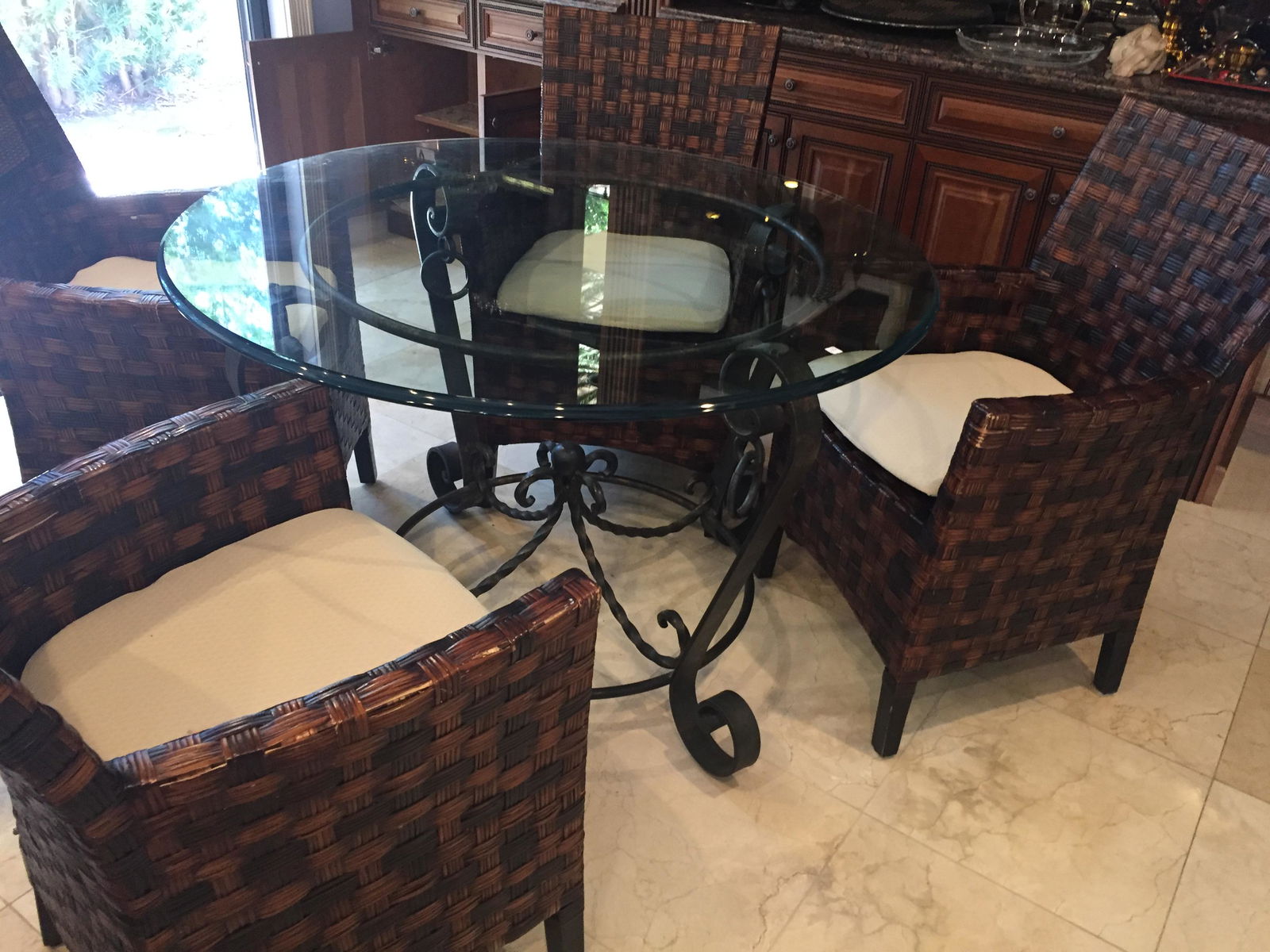 Glass Table Top Wicker Arm Chairs (1 of 6)