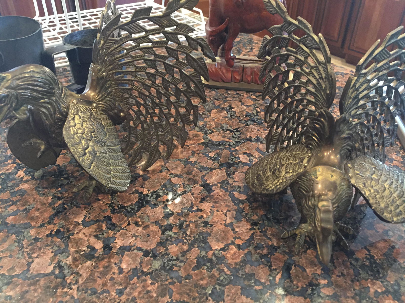 Pair Brass Fighting Roosters (1 of 3)