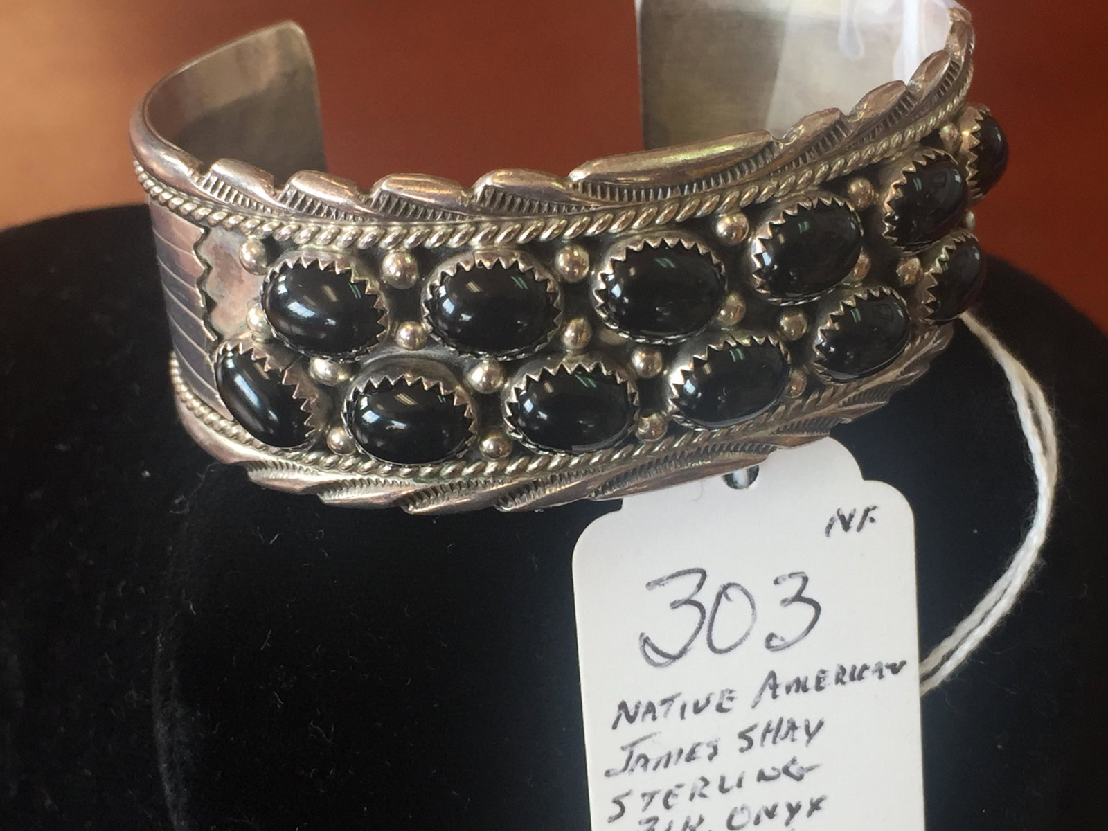 Native American Jay Shay Bracelet: Vintage Navajo JS Sterling Silver BLACK ONYX Bracelet 1.33ozt