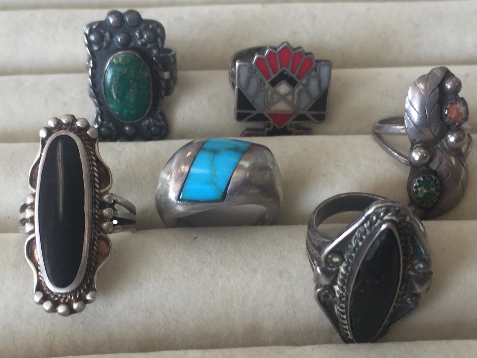 Native American Sterling Rings: Bag of Native American Rings, size avg .4.5-5