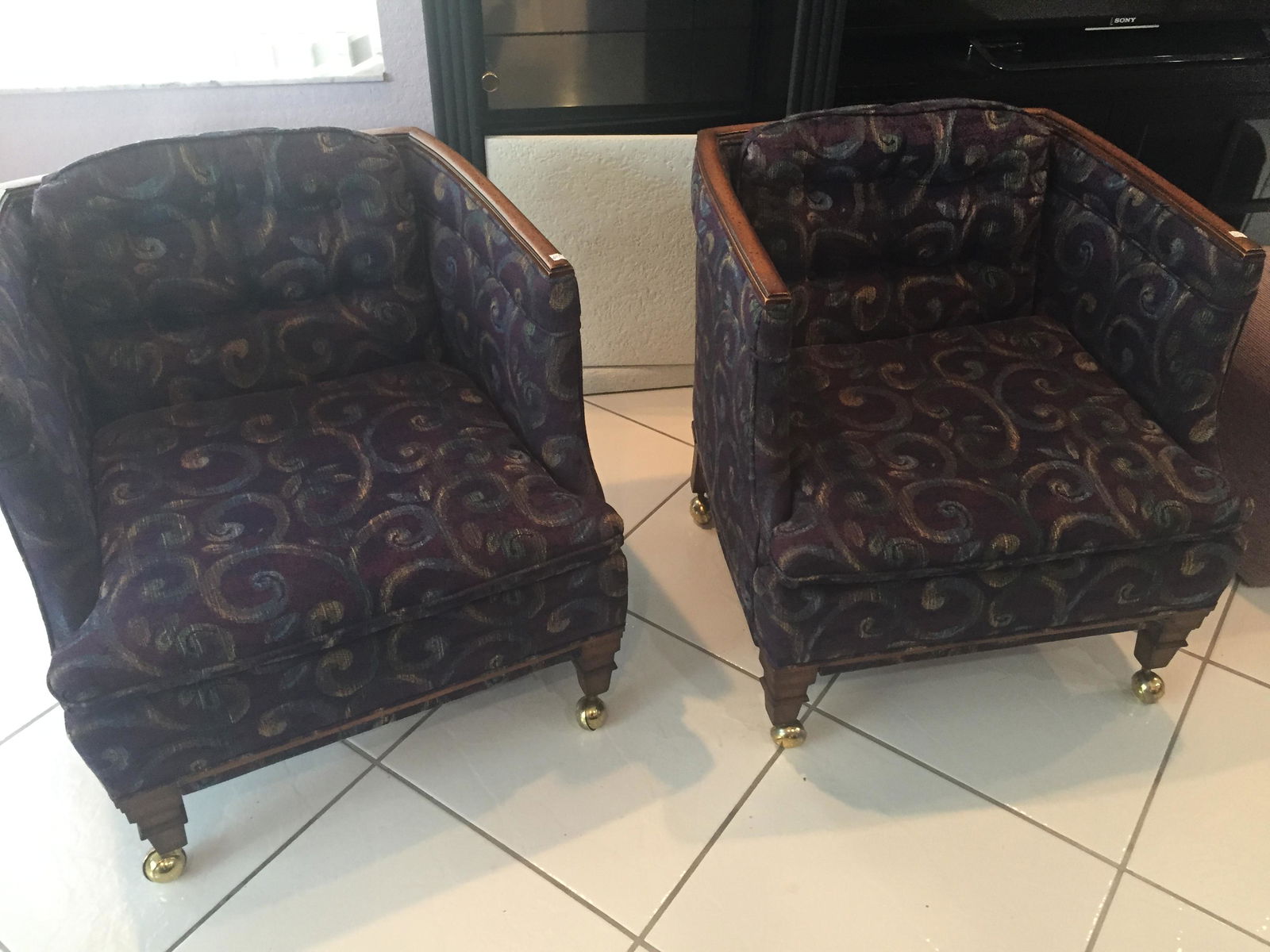 Pair Arm Chairs on Wheels (1 of 2)