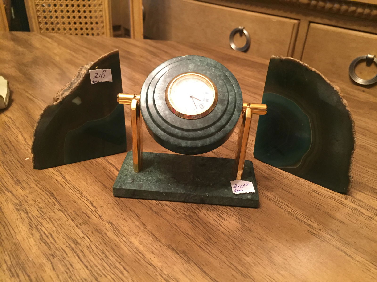 Jade Clock & Natural Stone Bookends (1 of 2)