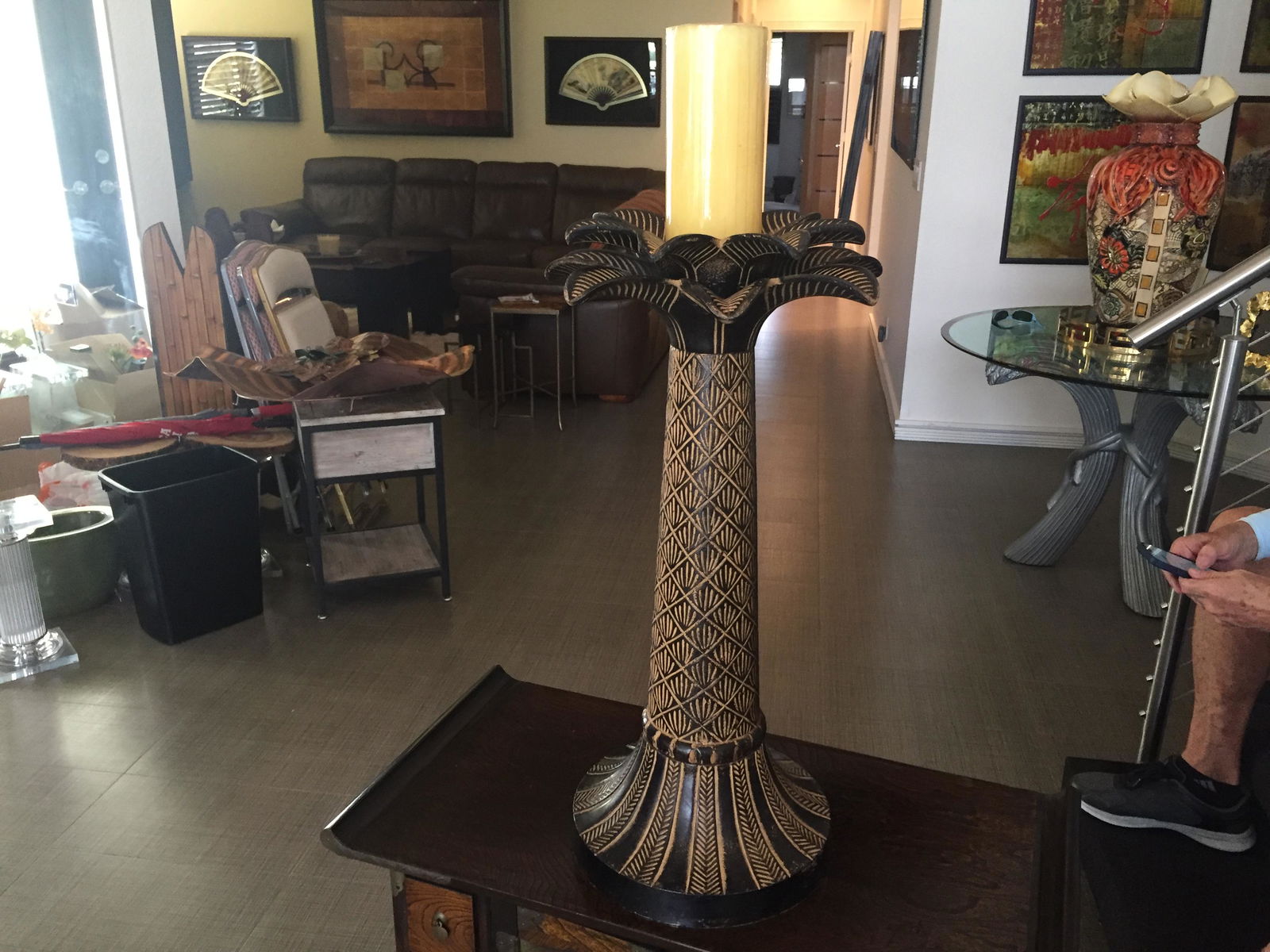 Blk/Gld Palm Tree Candle Holder (1 of 3)