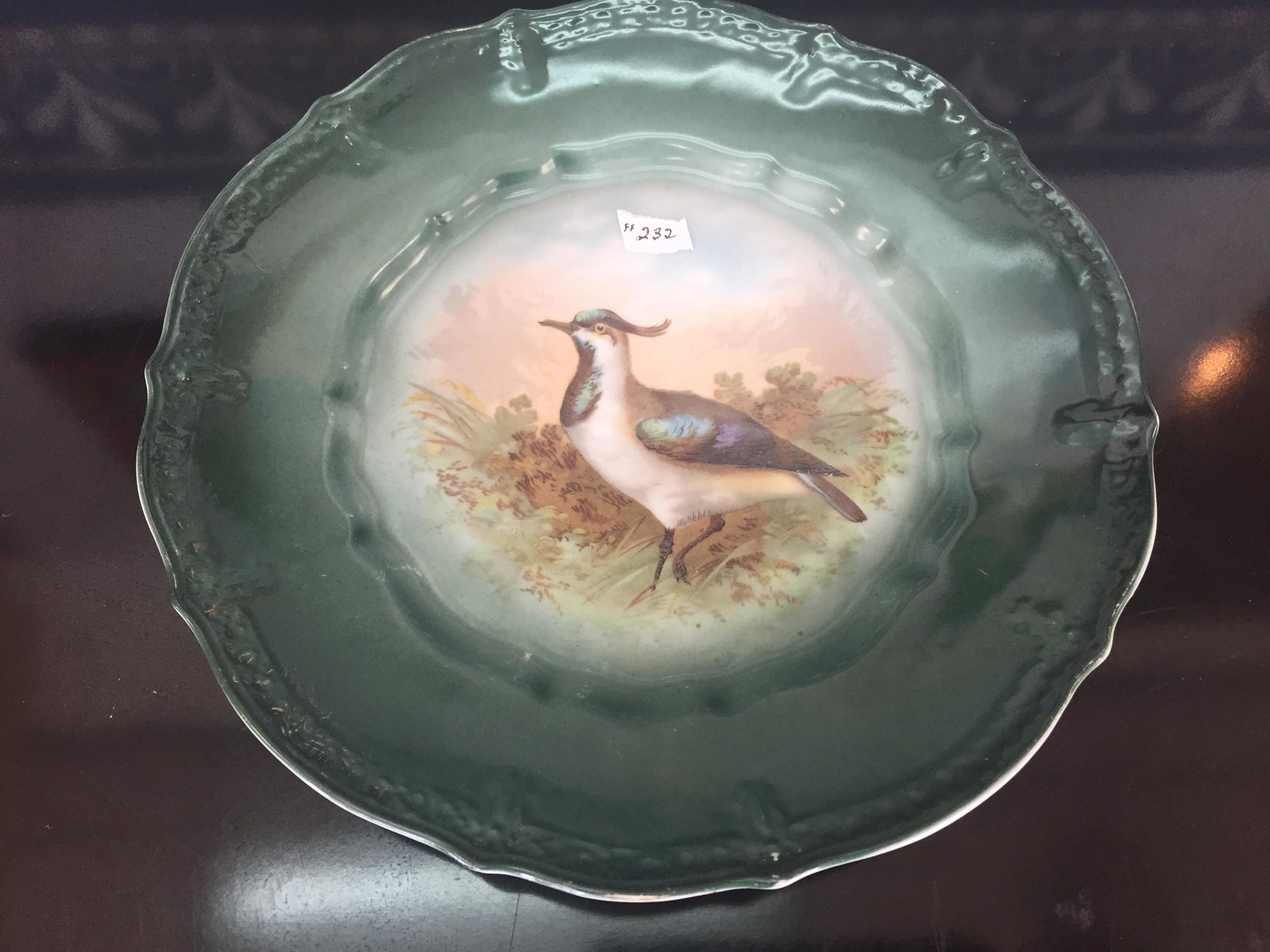 Green Bird 8.75"dia. Plate marked C.T: Green Bird 8.75"dia. Plate marked C.T. with Eagle