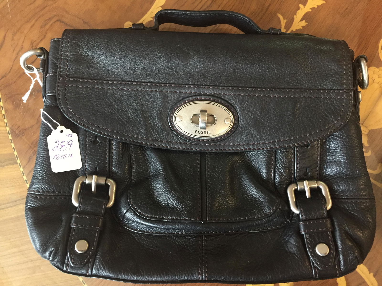 FOSSIL Black Leather Handbag: Fossil Black Leather Handbag, 10h x 13w