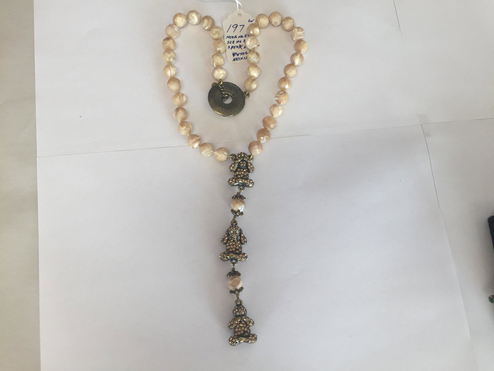 Vintage 3-Monkey No Evil Necklace: Vintage See-Hear-Speak No Evil Necklace