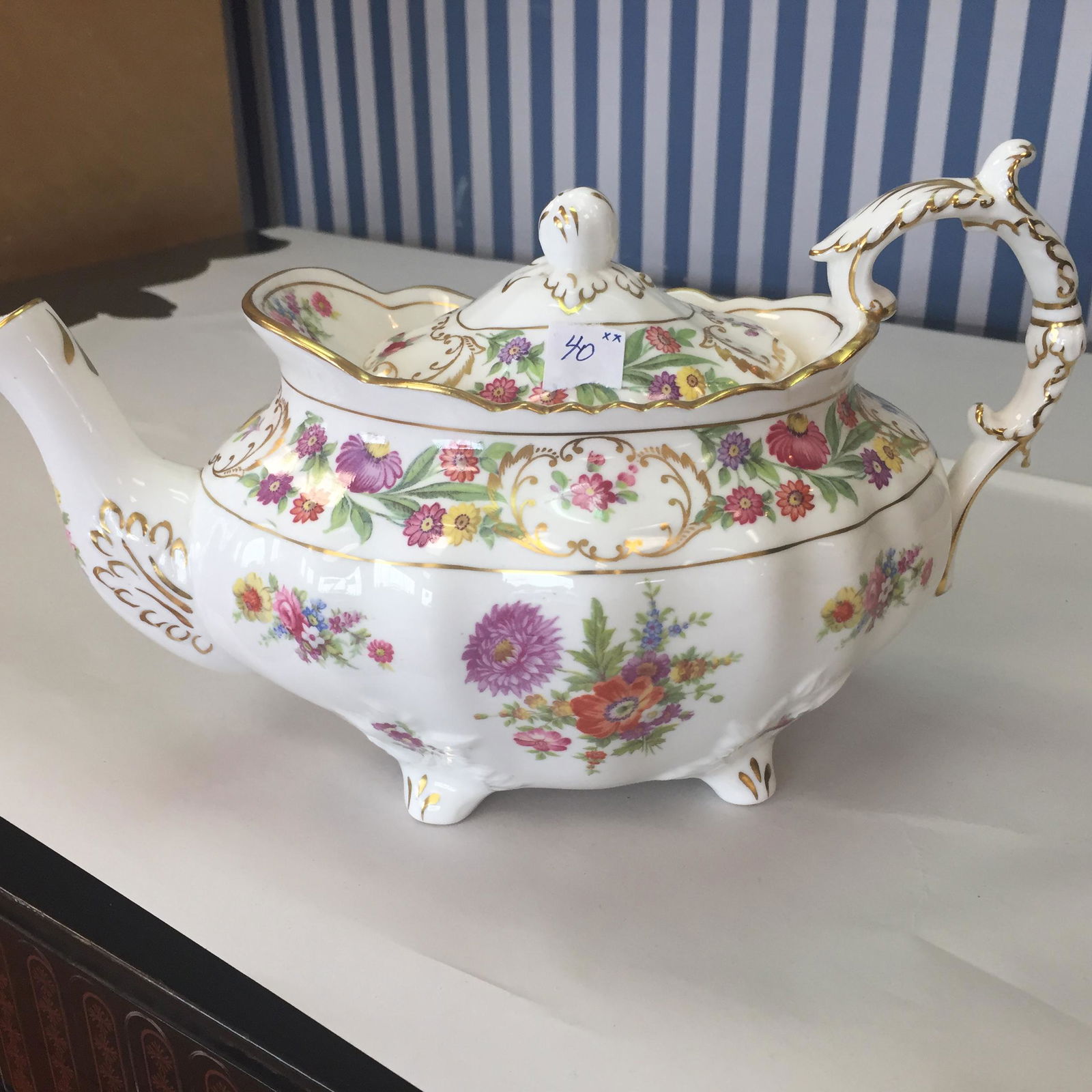 Floral Tea Pot: Hammersley, Large Teapot, Dresden Sprays Pattern, Bone English China, c. 1960s In good condition no chips, cracks, crazing or repairs. The Pot holds 4-6 cups' 6h x 10.5w