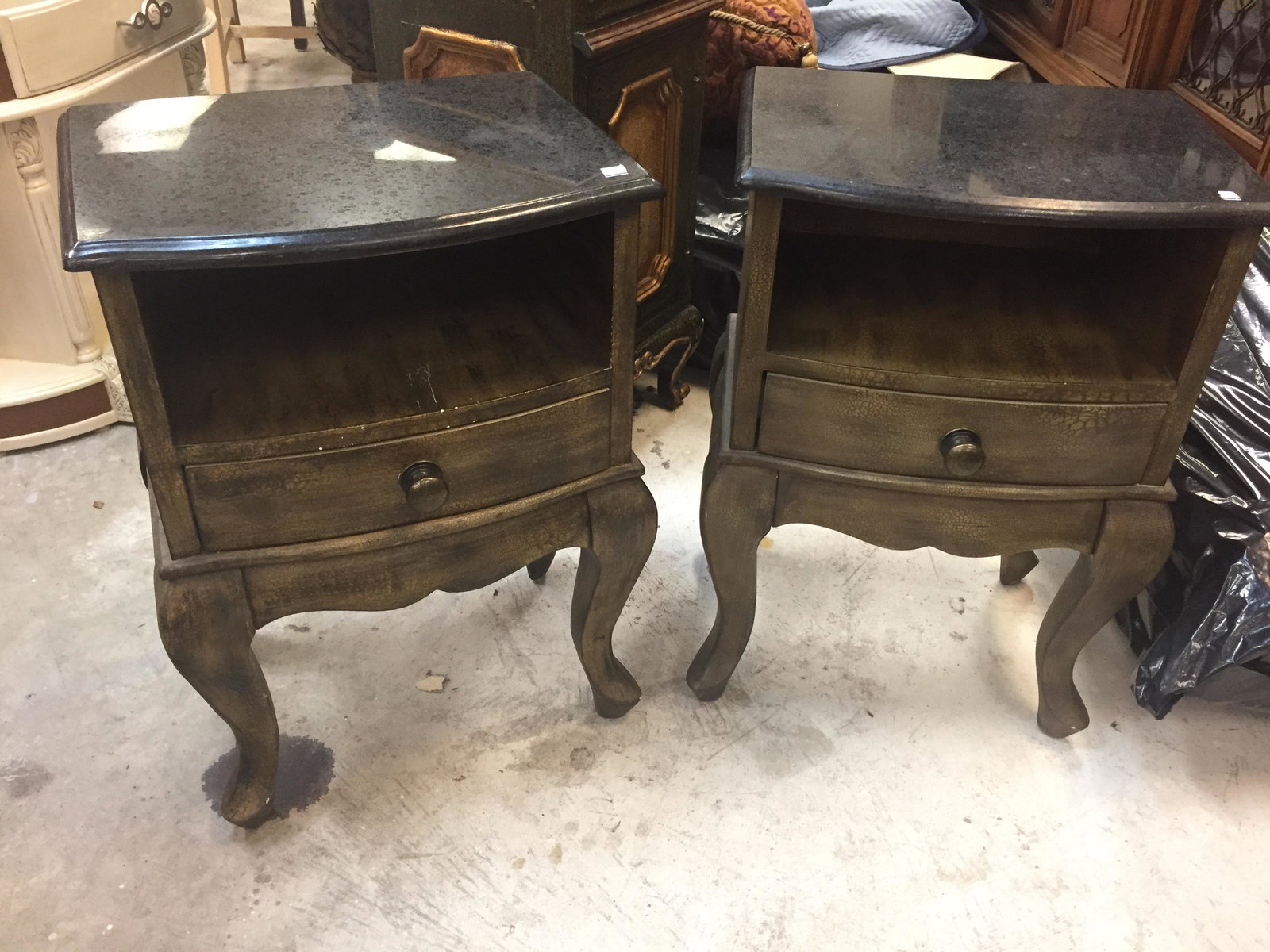 Pair Black Marble Top End Tables/Night Stands (1 of 2)