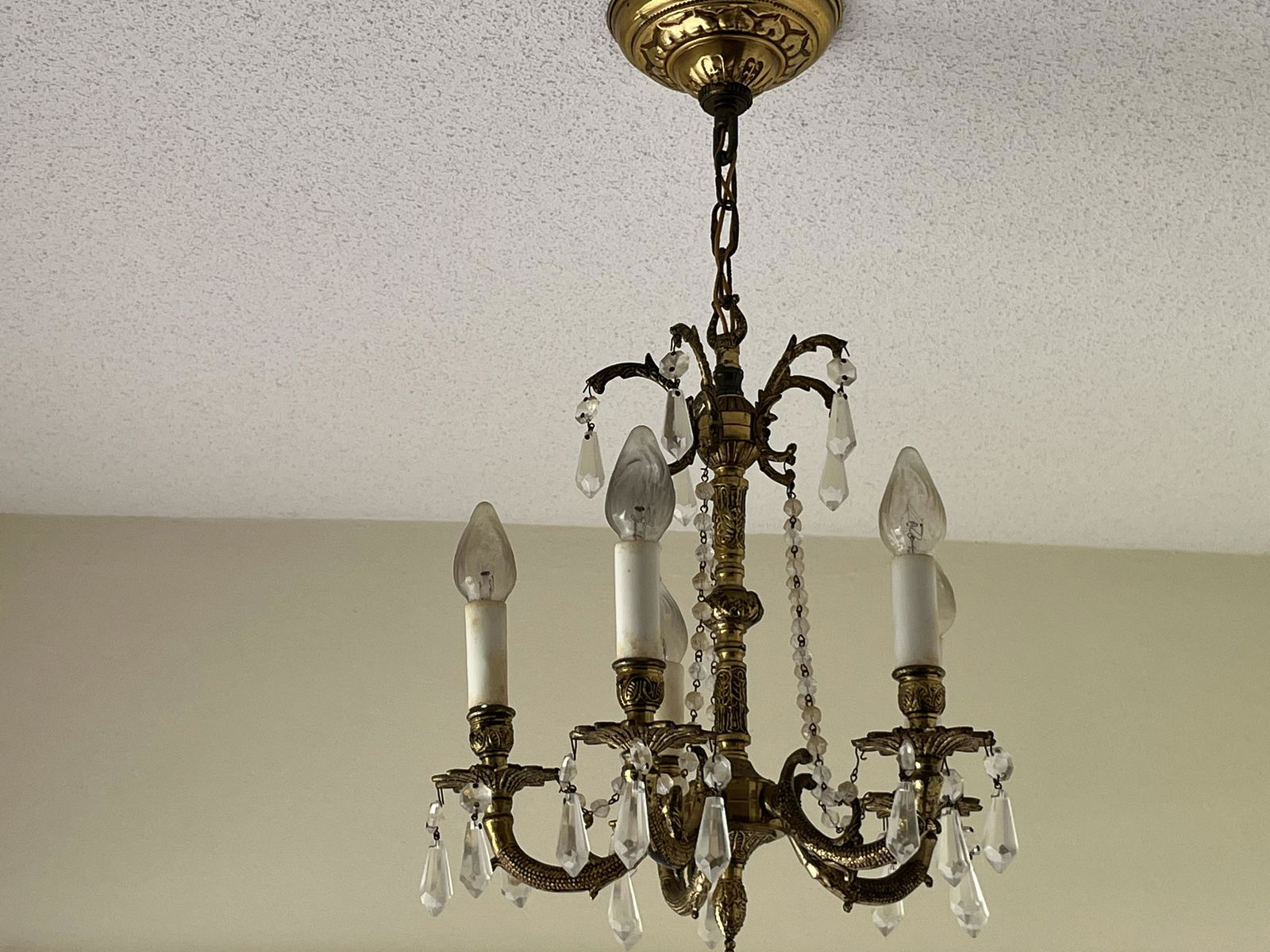 Brass 5-Arm Crystal Chandeler, 14x12 (1 of 4)
