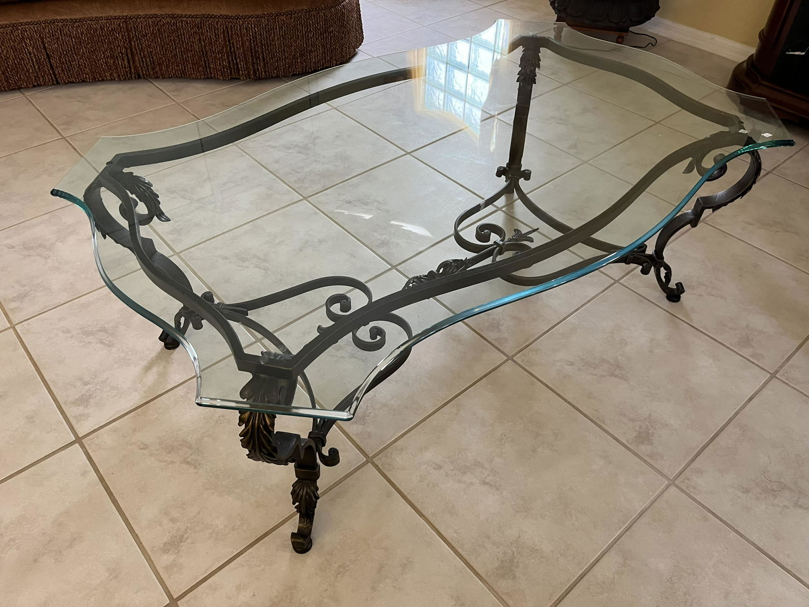 Black French Iron Base Coffee Table, 20h x 53w x 34d (1 of 4)