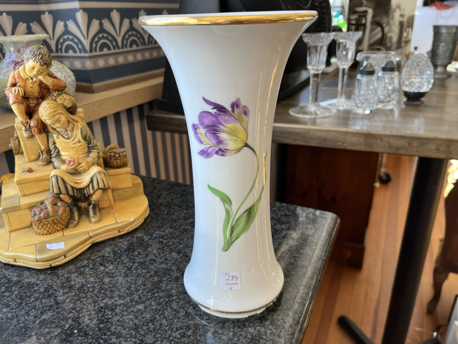 Meissen Floral Vase: Meissen 9.5"h Floral Vase (small chip on bottom rim)