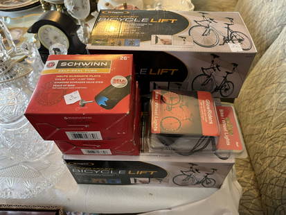 Box Lot, Bicycle Accessories: Misc. (bicycle lifts-inter tubes-wheel lights 6pcs. Total