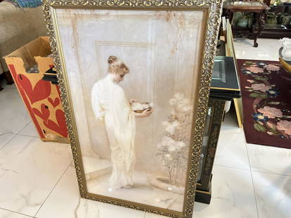 Gold Frame Print'Lady w/Flowers: Gold Frame 42x25, Print 'Lady w/Flowers'