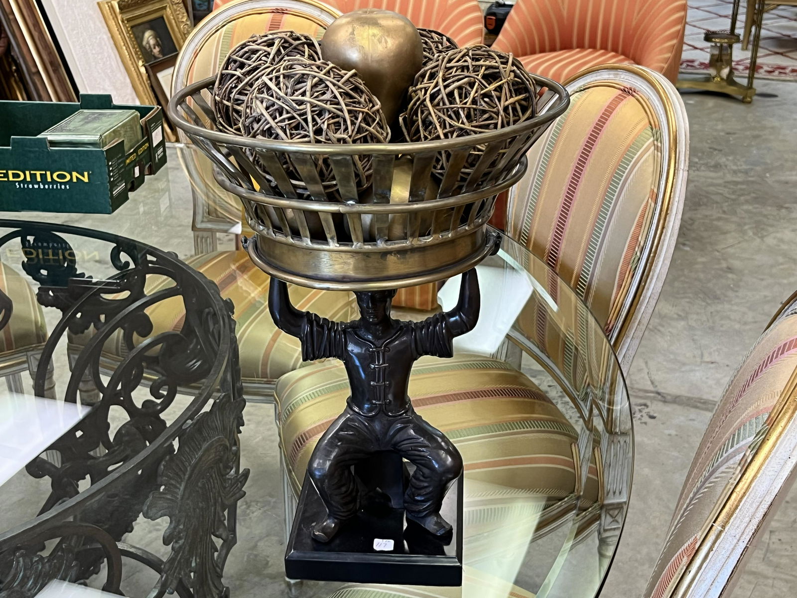 Bronze Male Figure Holding Basket on his head. (1 of 3)