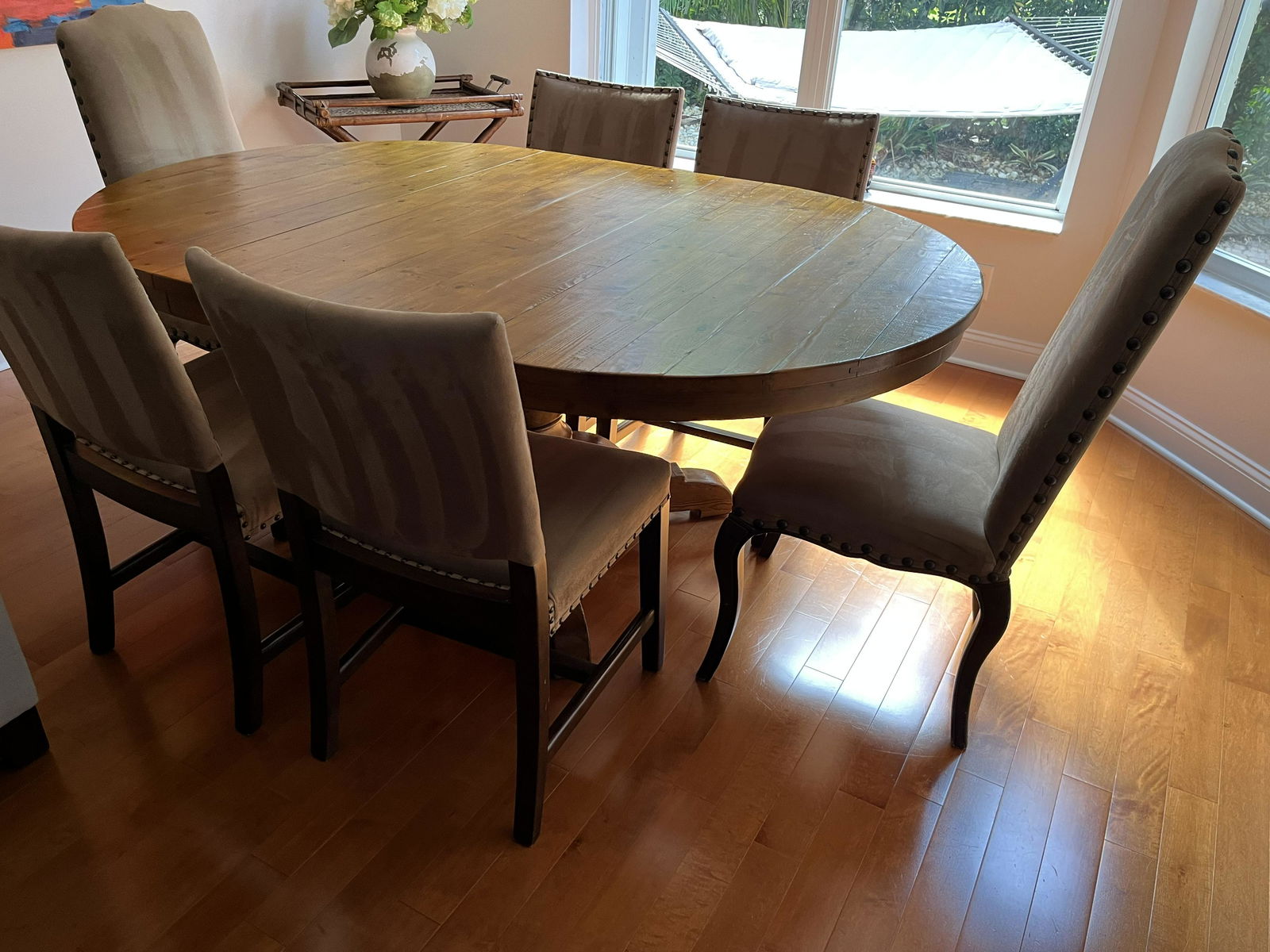 Dining Rm. Table, 6-Suede Chairs (1 of 6)